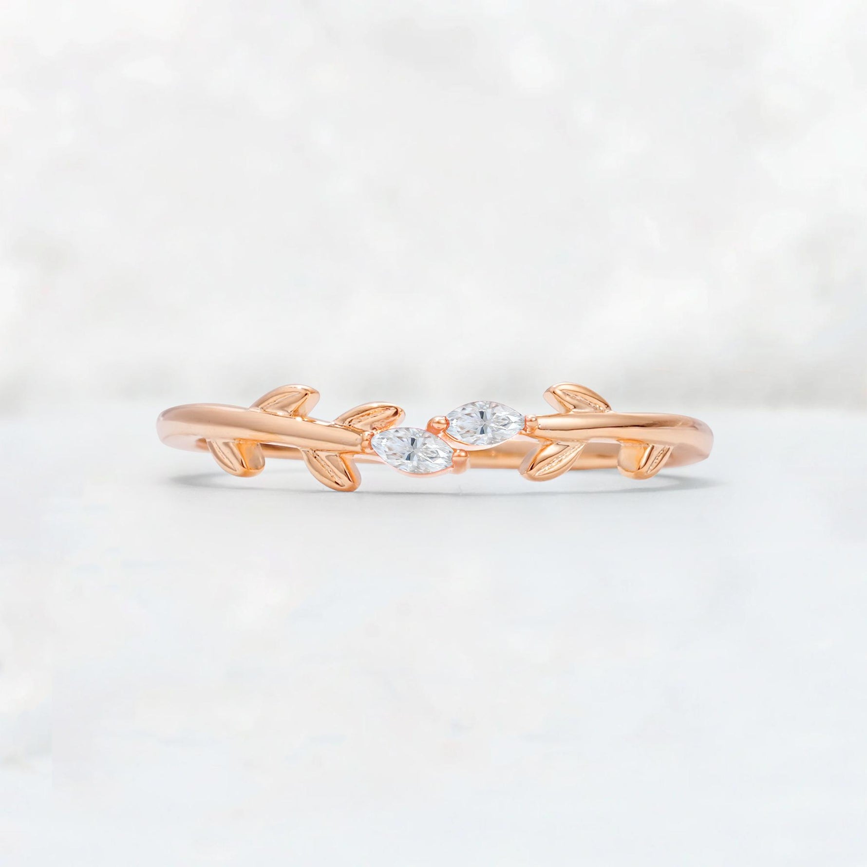 Nature-Inspired Marquise Cut Moissanite Leaf Stacking Band - Additional view