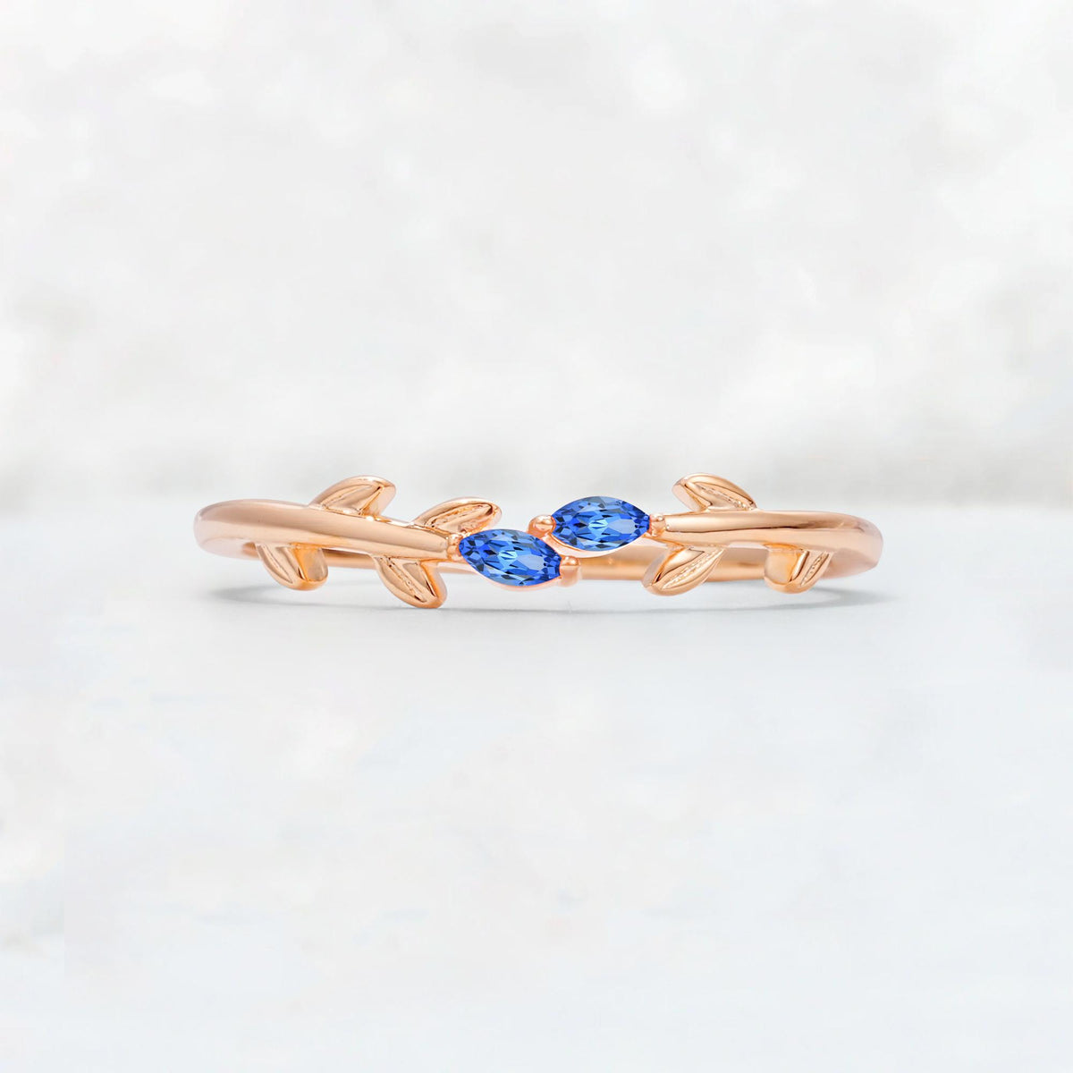 Nature-Inspired Marquise Cut Sapphire Leaf Stacking Band - Additional view