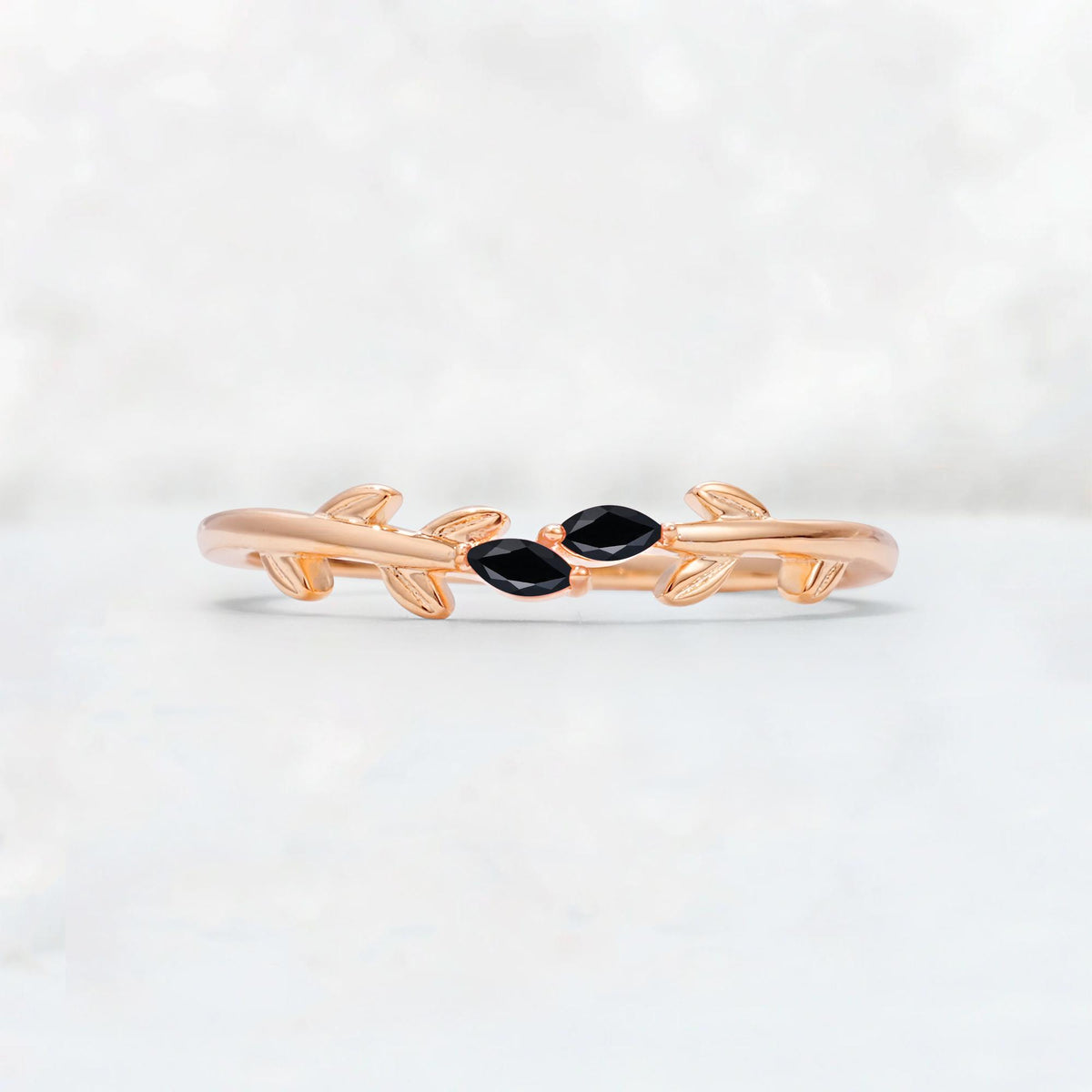 Nature-Inspired Marquise Cut Black Onyx Leaf Stacking Band - Additional view