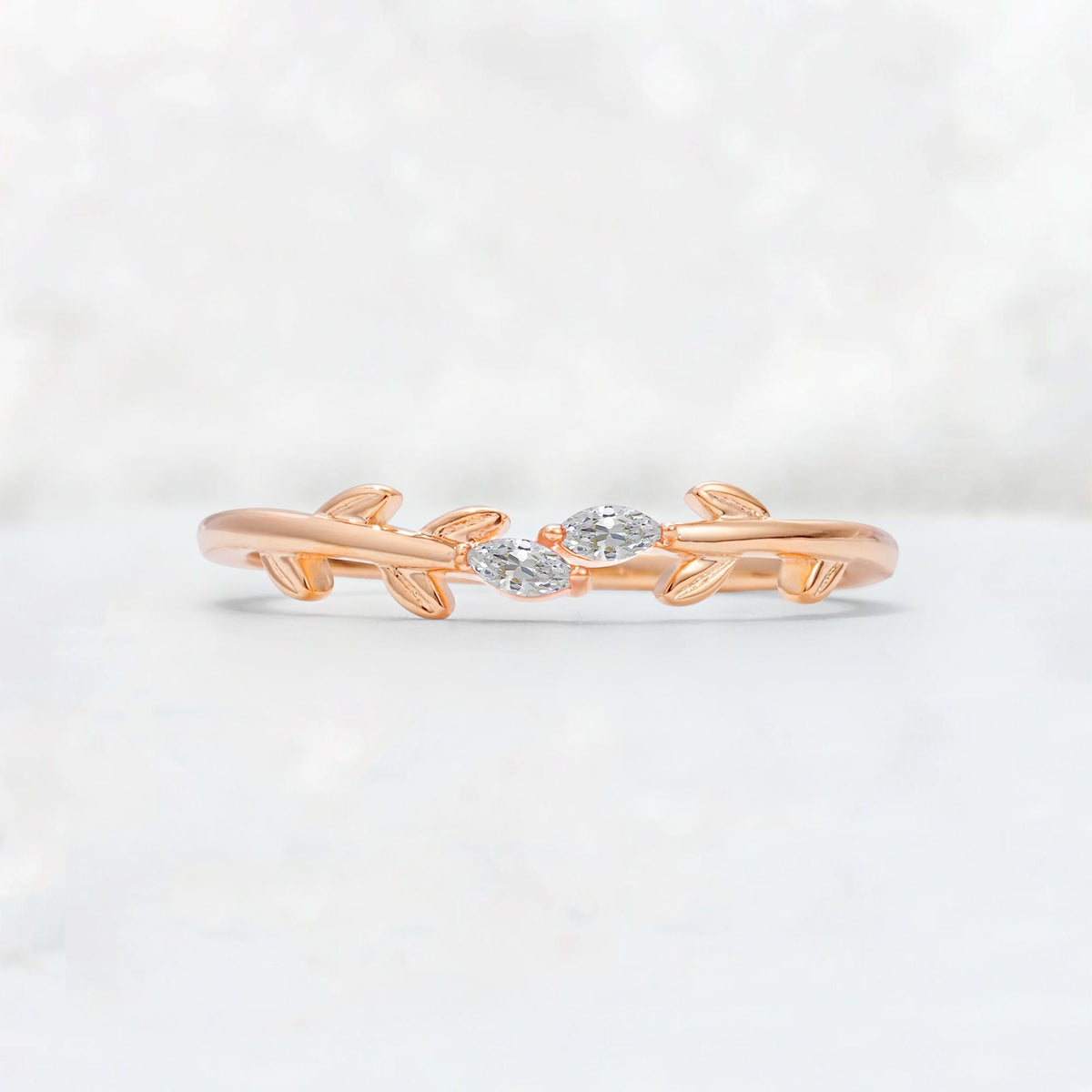 Nature-Inspired Marquise Cut Lab Diamond Leaf Stacking Band - Additional view