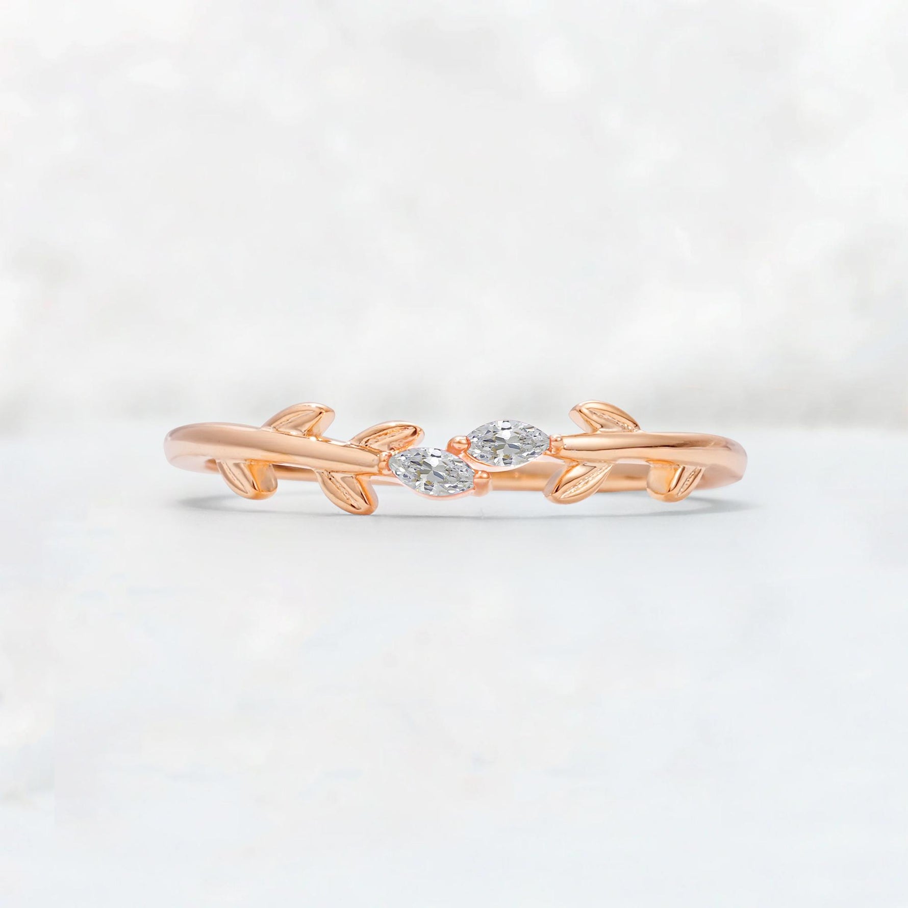 Nature-Inspired Marquise Cut Lab Diamond Leaf Stacking Band - Additional view