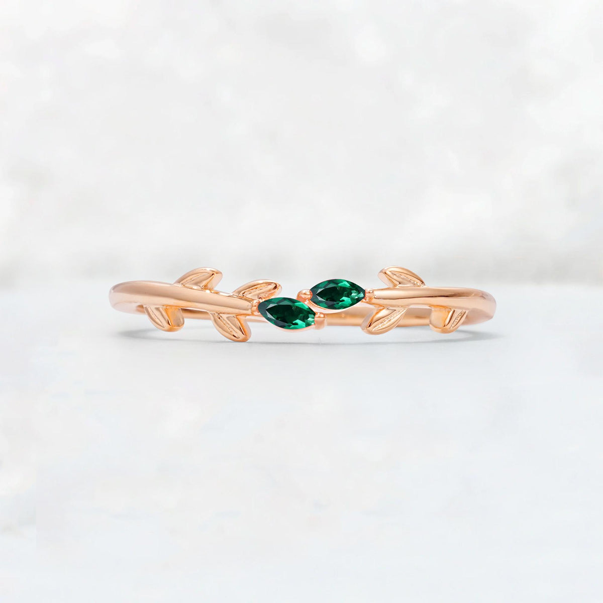 Nature-Inspired Marquise Cut Emerald Leaf Stacking Band - Additional view