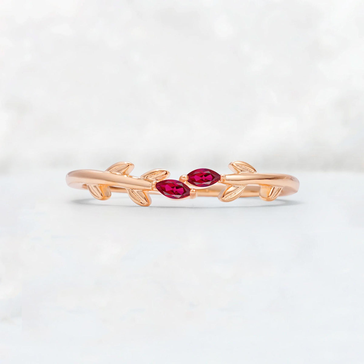 Nature-Inspired Marquise Cut Ruby Leaf Stacking Band - Additional view