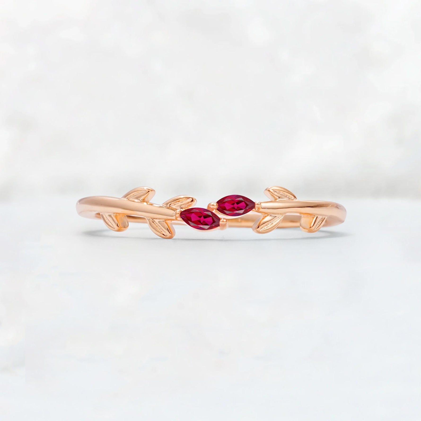 Nature-Inspired Marquise Cut Ruby Leaf Stacking Band - Additional view
