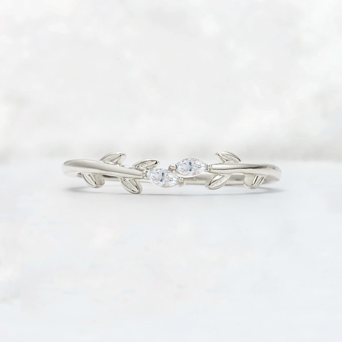 Nature-Inspired Marquise Cut Moissanite Leaf Stacking Band - Additional view