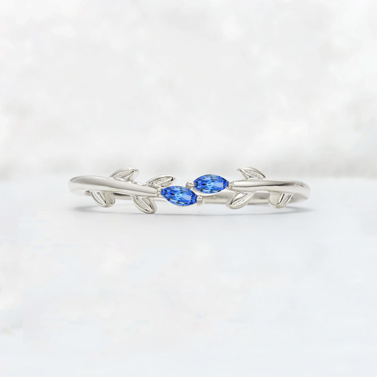 Nature-Inspired Marquise Cut Sapphire Leaf Stacking Band - Additional view