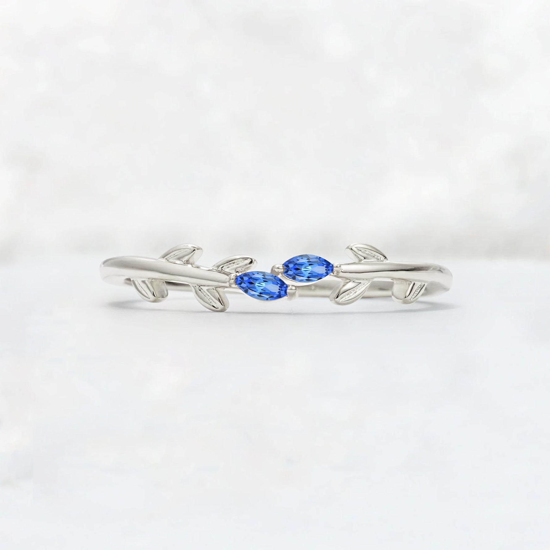 Nature-Inspired Marquise Cut Sapphire Leaf Stacking Band - Additional view
