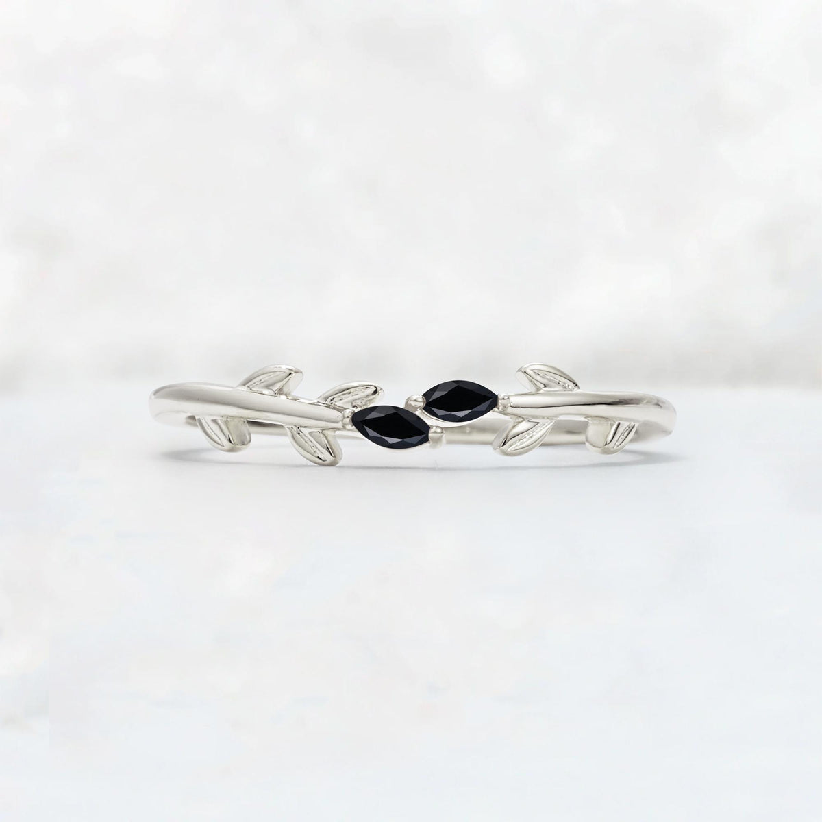 Nature-Inspired Marquise Cut Black Onyx Leaf Stacking Band - Additional view