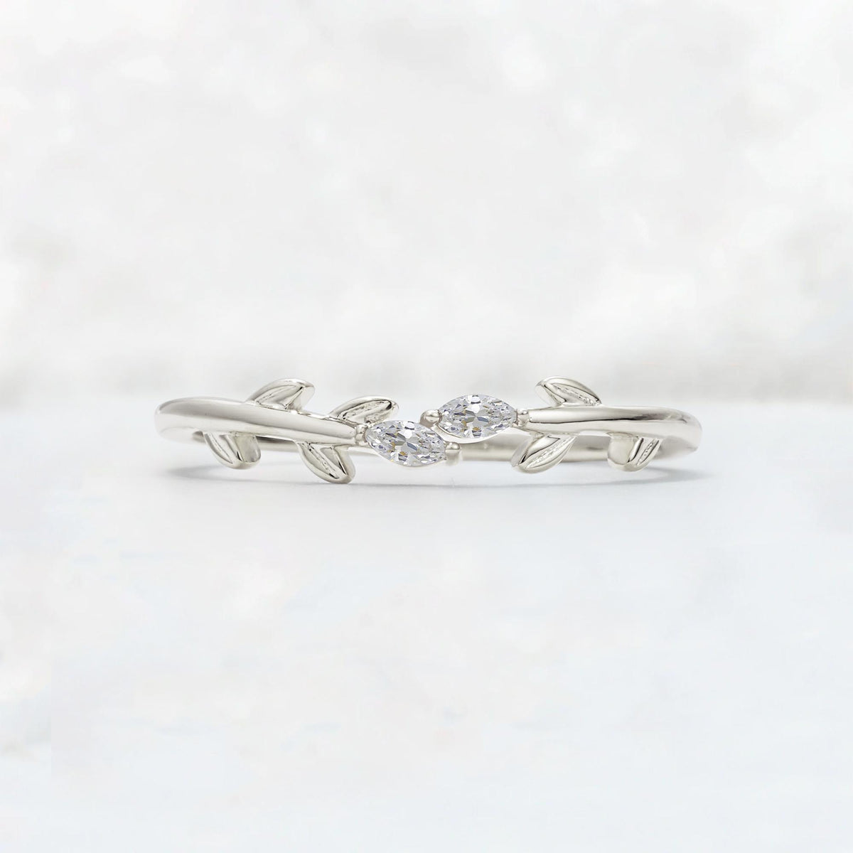 Nature-Inspired Marquise Cut Lab Diamond Leaf Stacking Band - Additional view