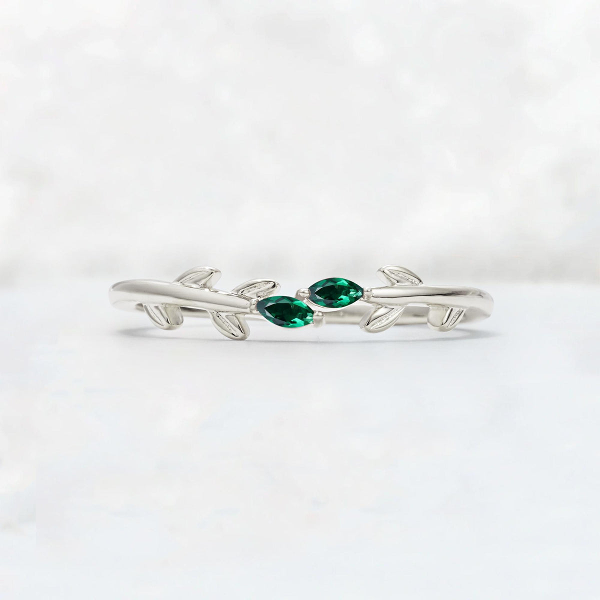 Nature-Inspired Marquise Cut Emerald Leaf Stacking Band - Additional view