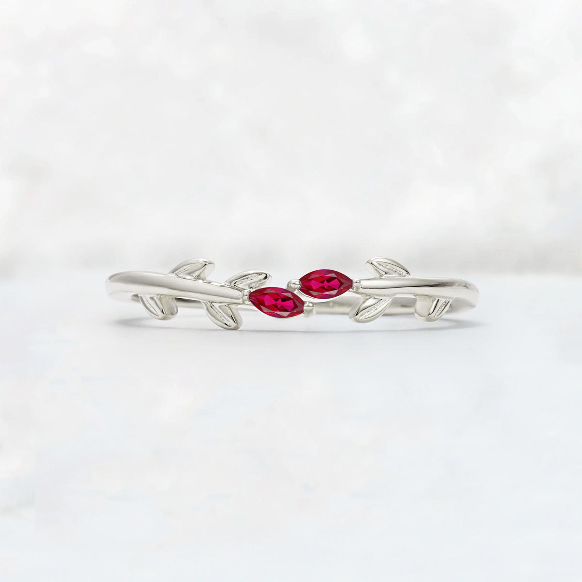 Nature-Inspired Marquise Cut Ruby Leaf Stacking Band - Additional view