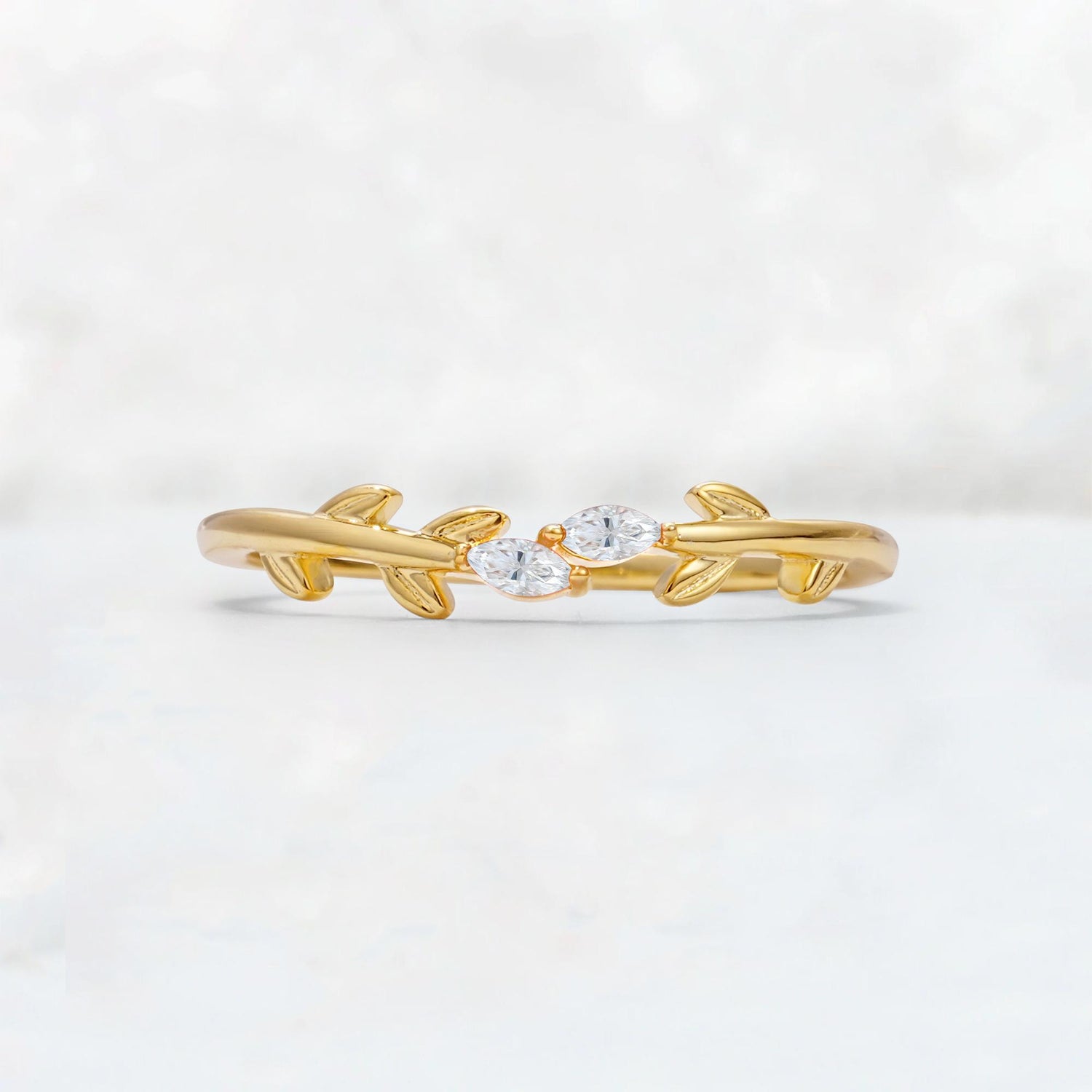 Nature-Inspired Marquise Cut Moissanite Leaf Stacking Band - Additional view