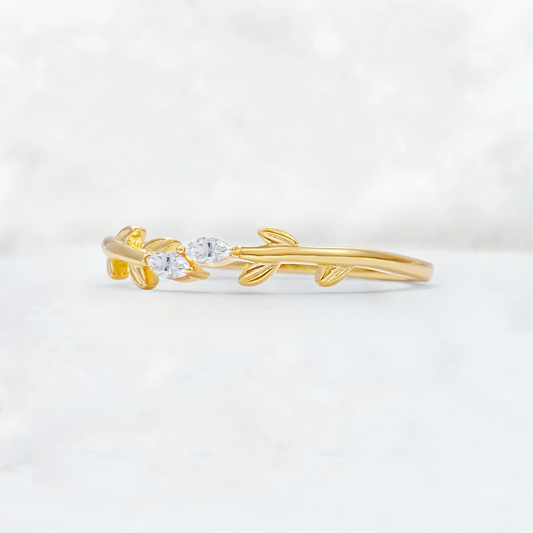 Nature-Inspired Marquise Cut Moissanite Leaf Stacking Band - Additional view