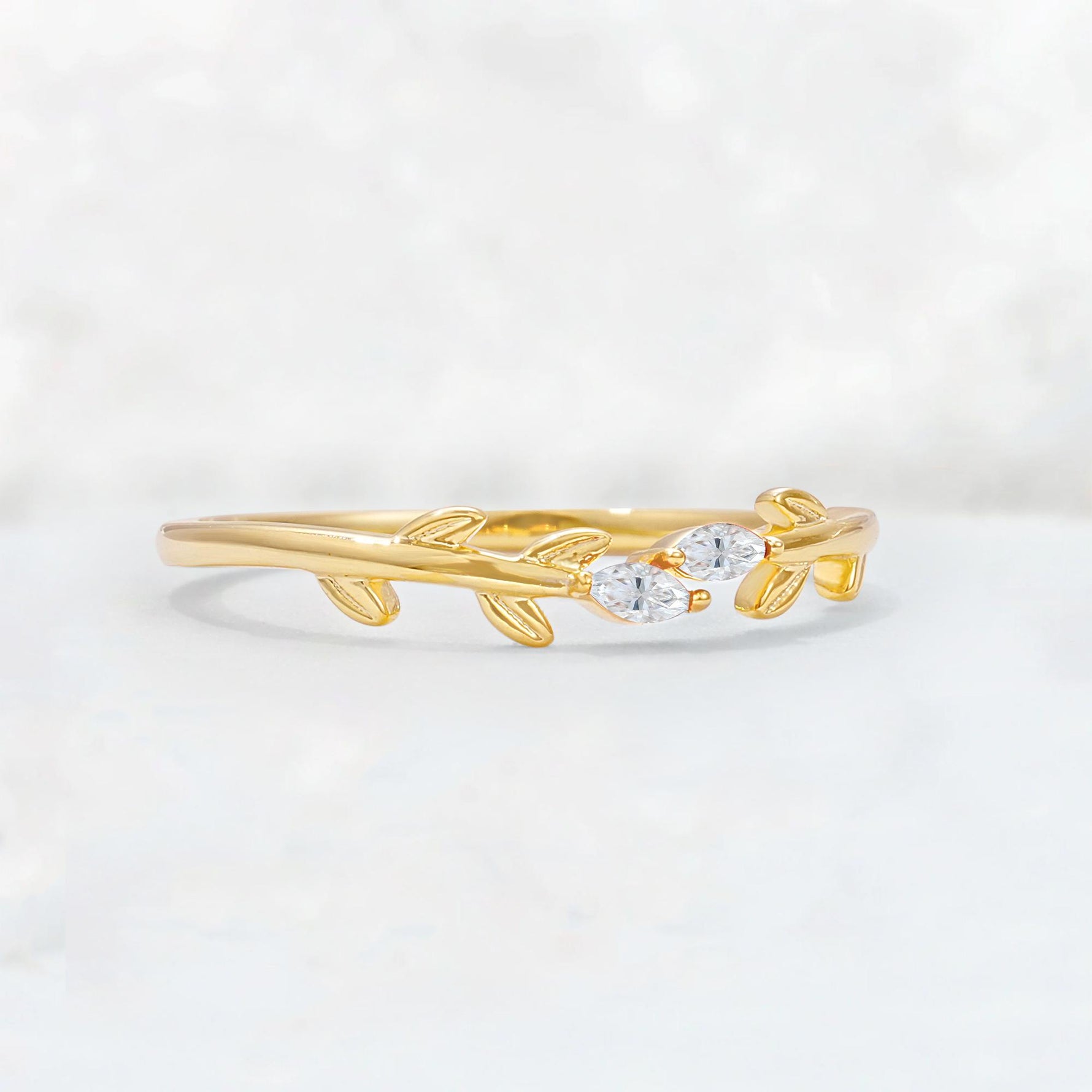 Nature-Inspired Marquise Cut Moissanite Leaf Stacking Band - Additional view