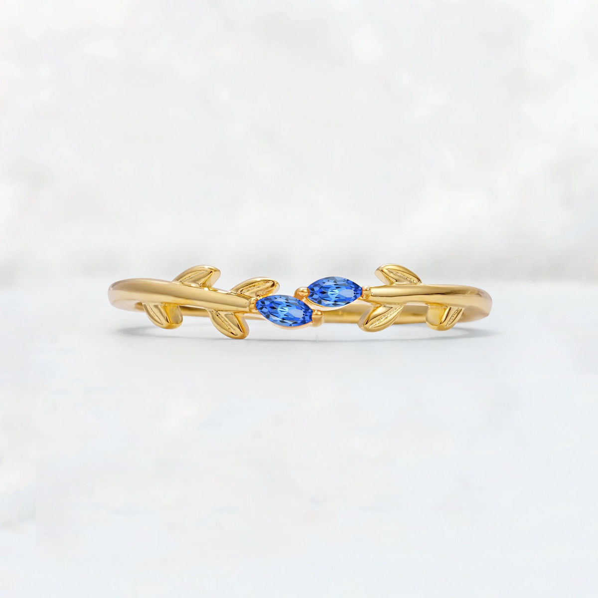 Nature-Inspired Marquise Cut Sapphire Leaf Stacking Band - Additional view