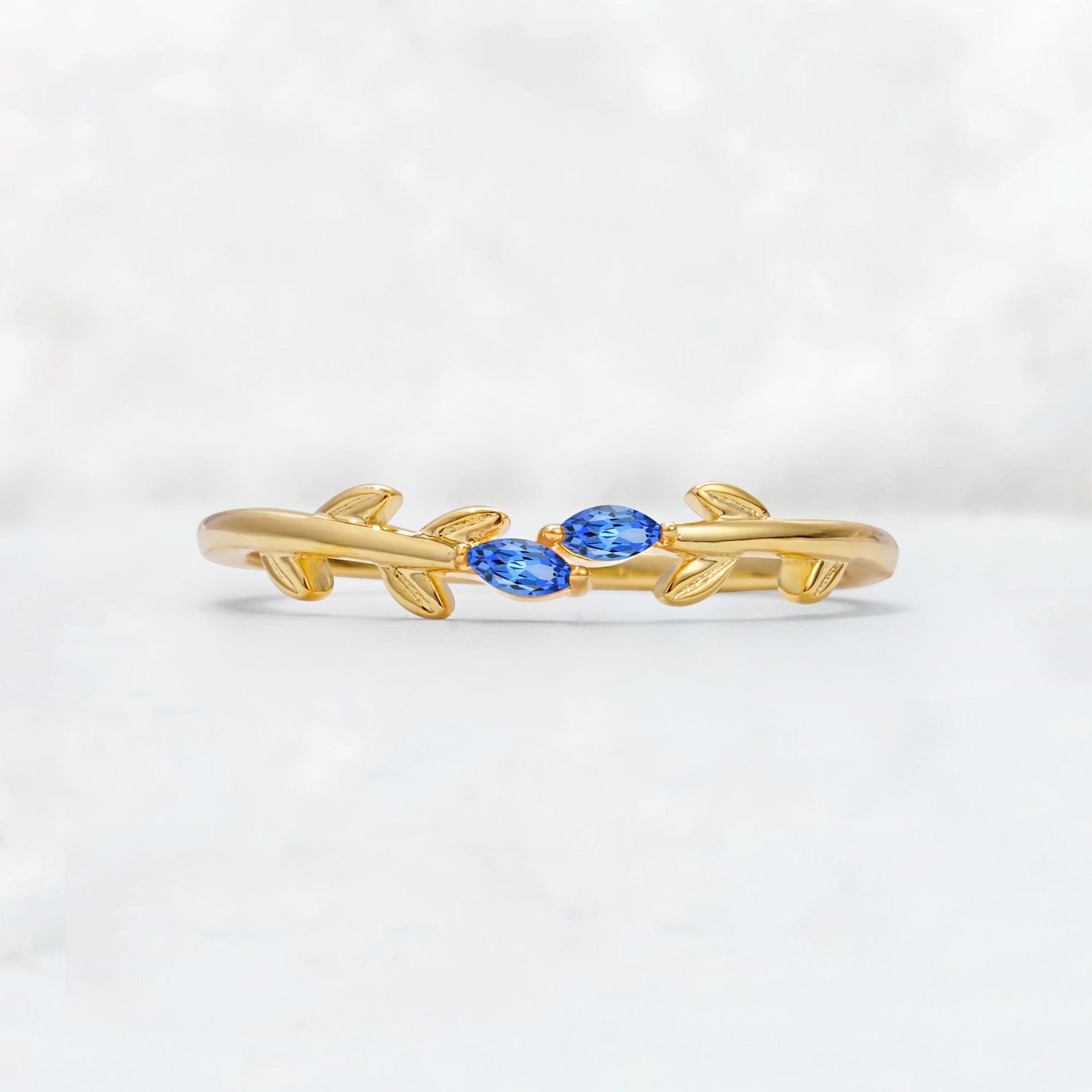 Nature-Inspired Marquise Cut Sapphire Leaf Stacking Band - Additional view