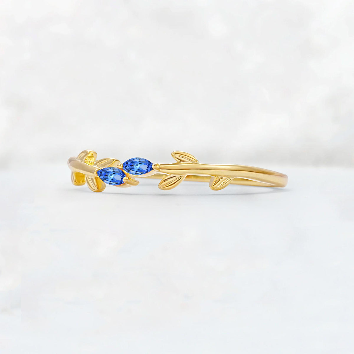 Nature-Inspired Marquise Cut Sapphire Leaf Stacking Band - Additional view