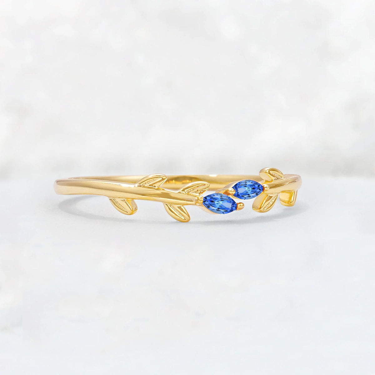 Nature-Inspired Marquise Cut Sapphire Leaf Stacking Band - Additional view