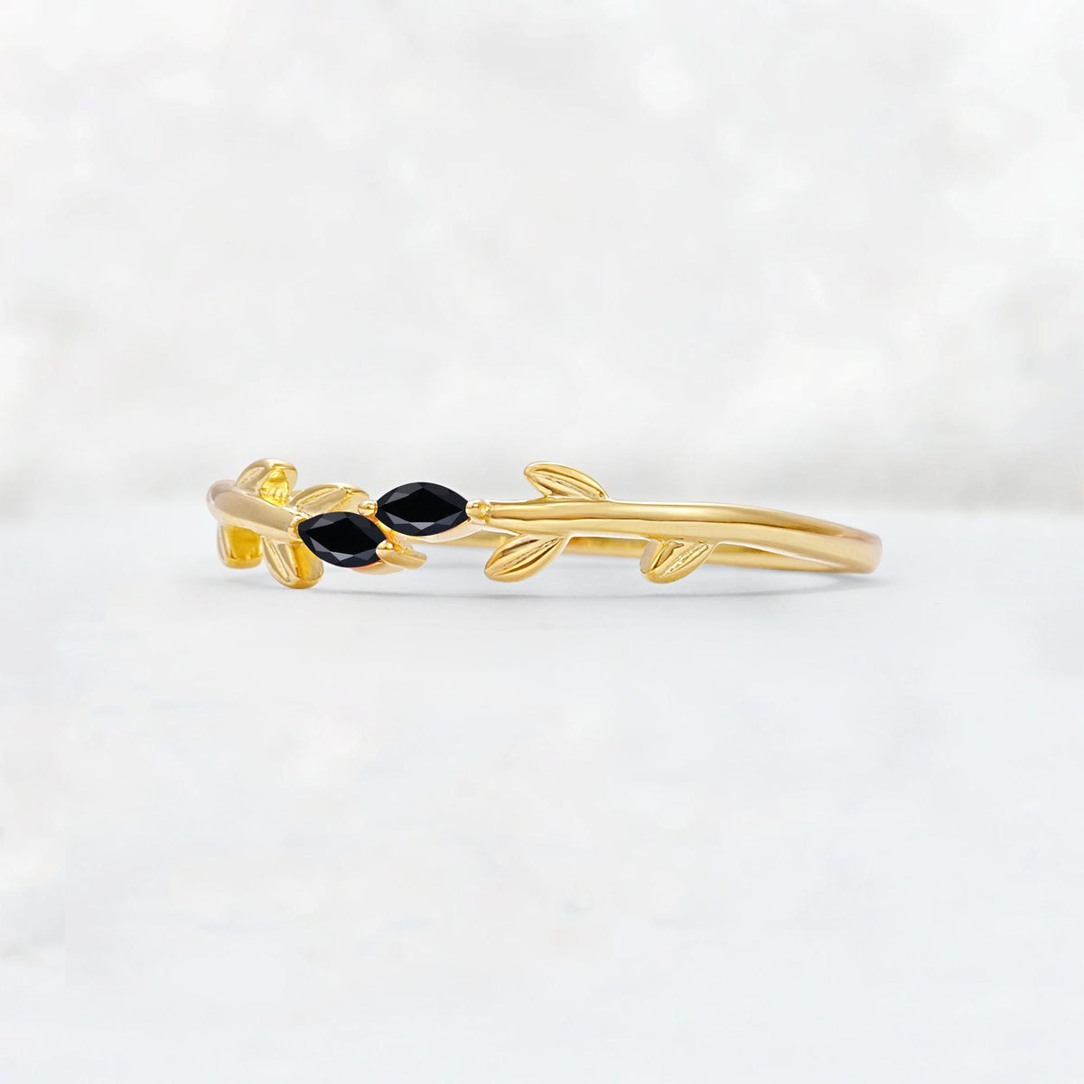 Nature-Inspired Marquise Cut Black Onyx Leaf Stacking Band - Additional view