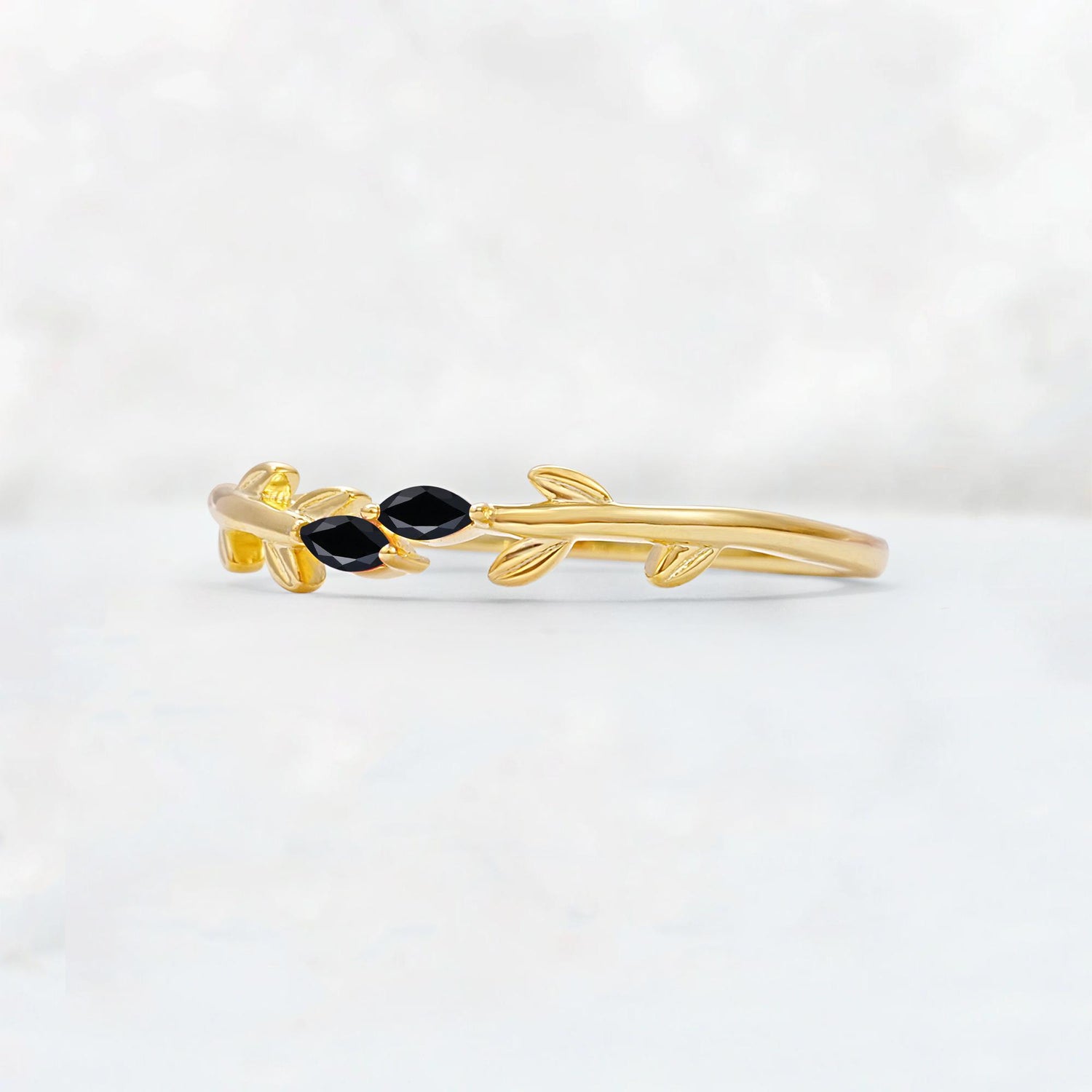 Nature-Inspired Marquise Cut Black Onyx Leaf Stacking Band - Additional view