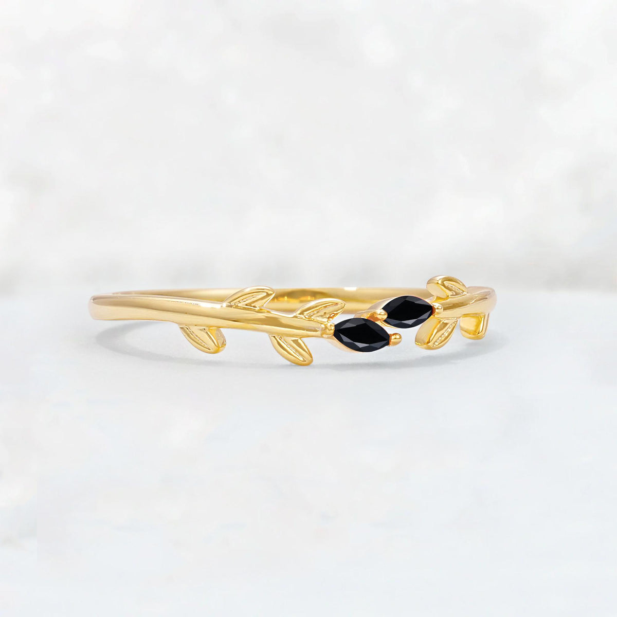 Nature-Inspired Marquise Cut Black Onyx Leaf Stacking Band - Additional view