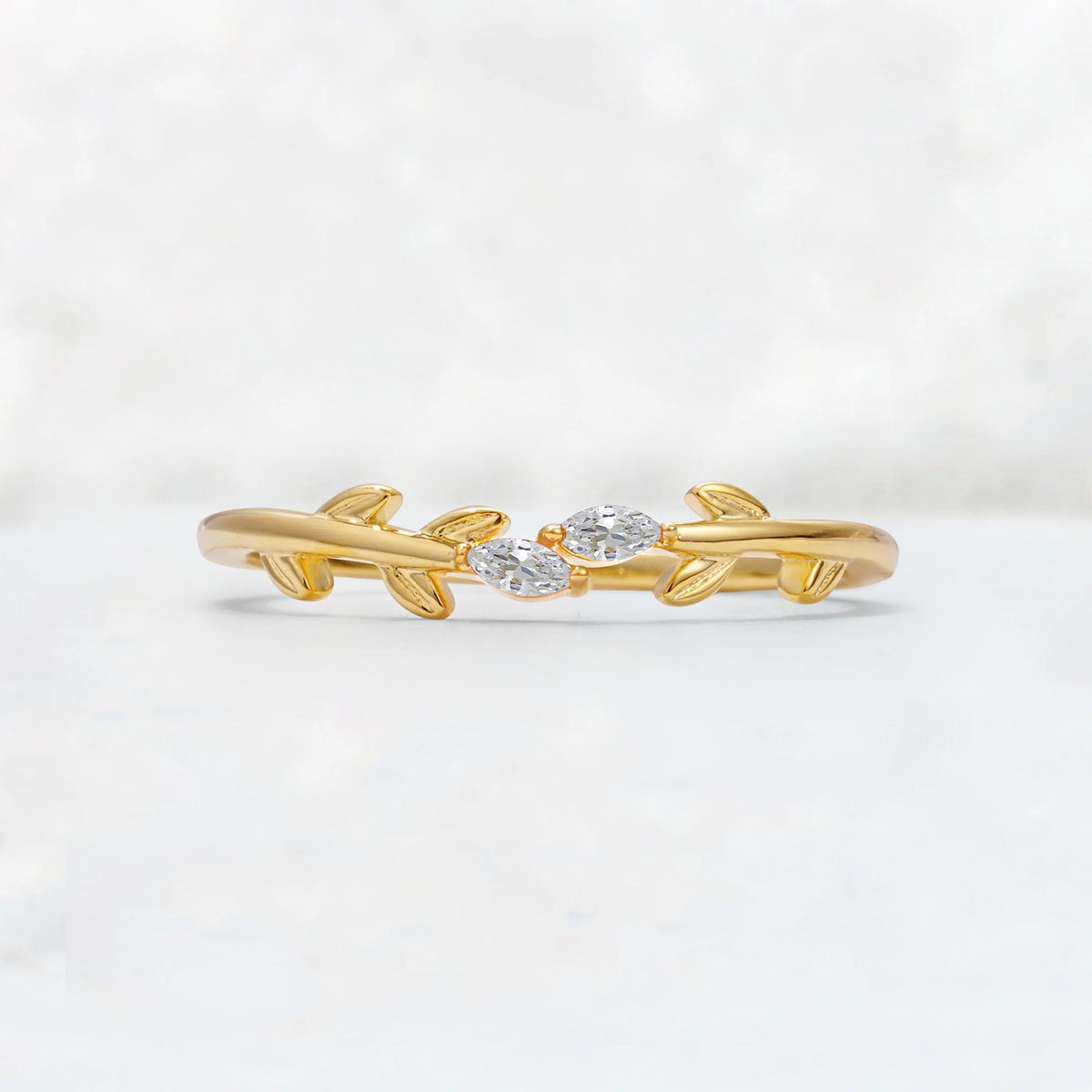Nature-Inspired Marquise Cut Lab Diamond Leaf Stacking Band - Additional view