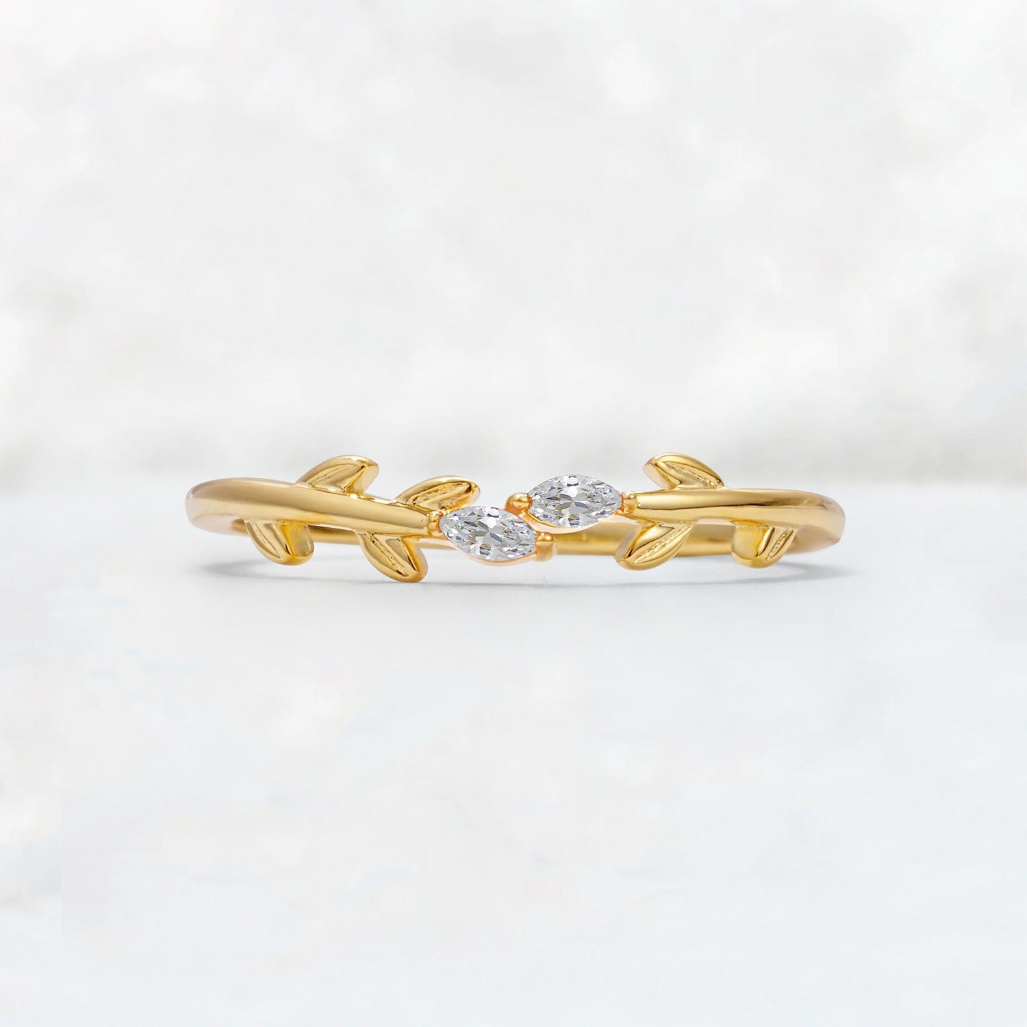 Nature-Inspired Marquise Cut Lab Diamond Leaf Stacking Band - Additional view