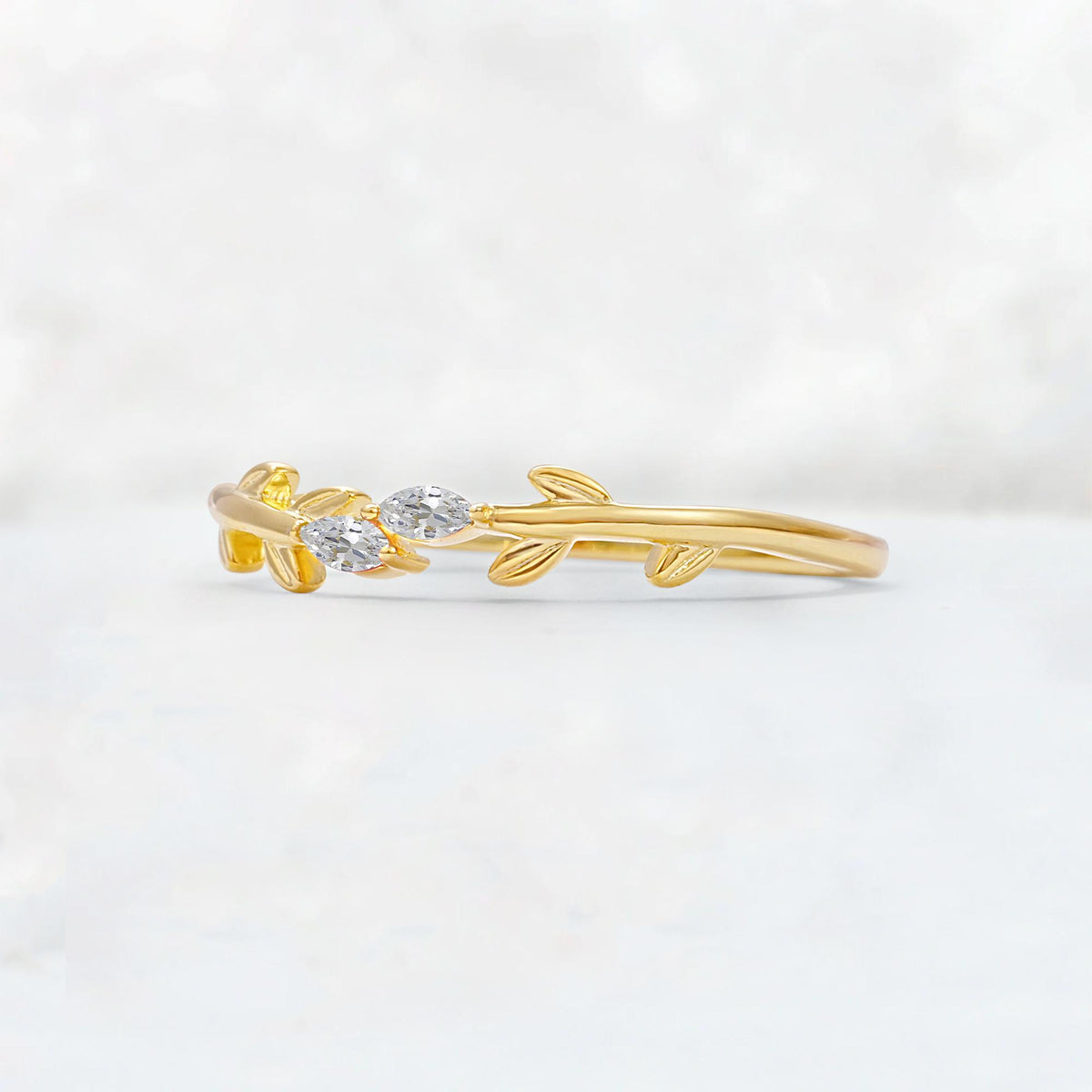 Nature-Inspired Marquise Cut Lab Diamond Leaf Stacking Band - Additional view