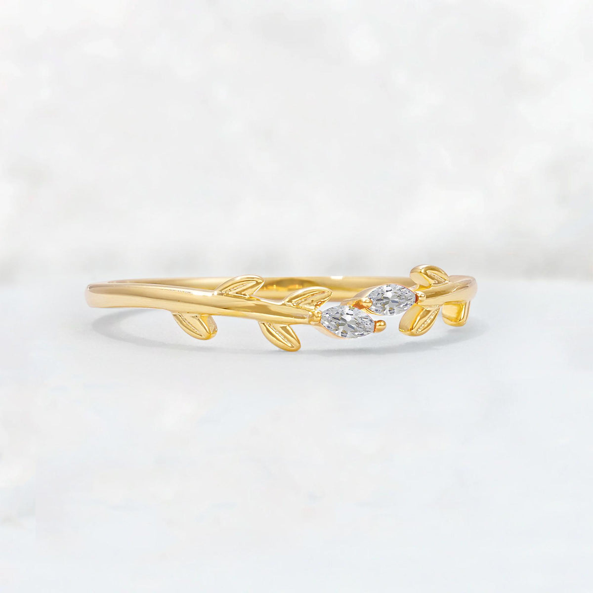 Nature-Inspired Marquise Cut Lab Diamond Leaf Stacking Band - Additional view