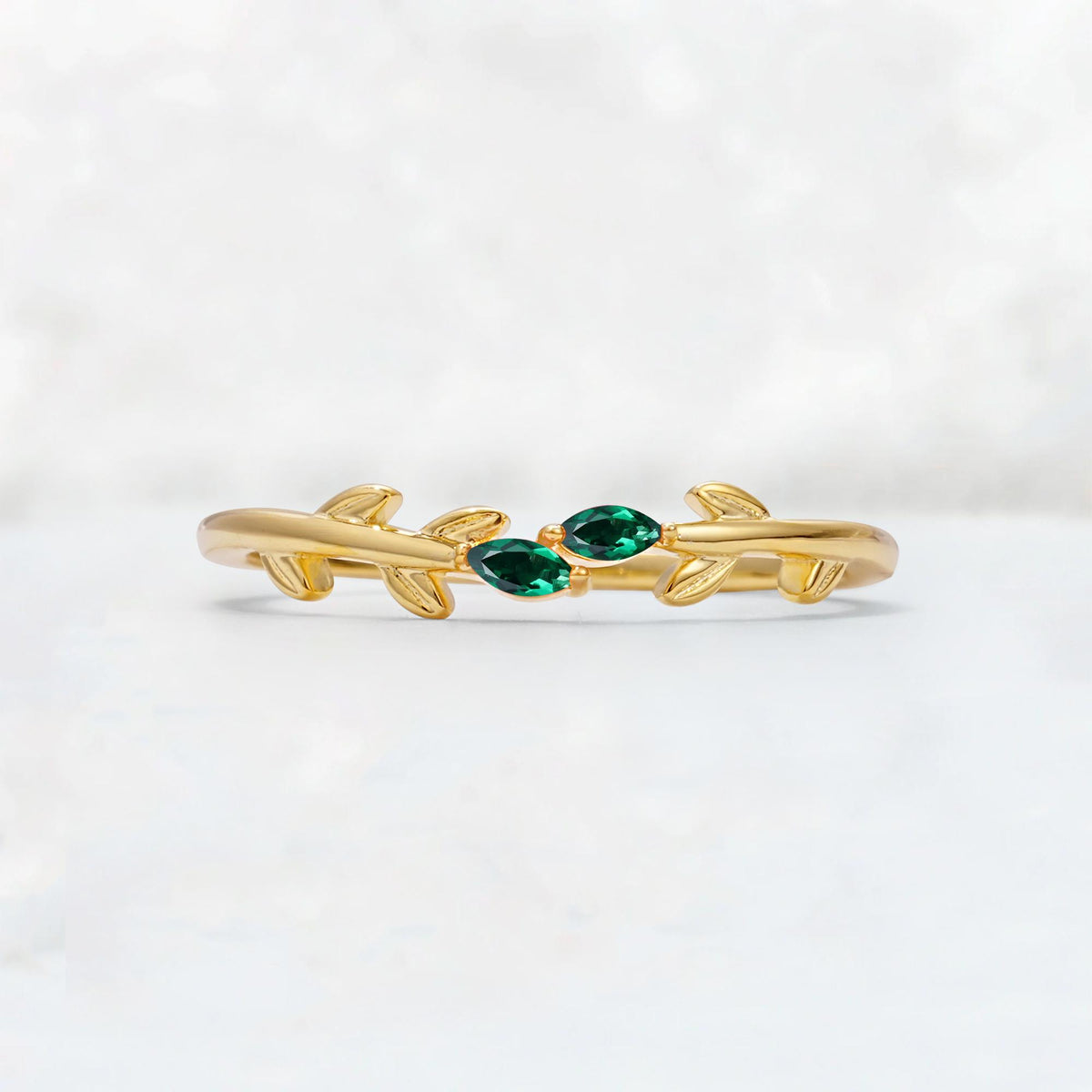 Nature-Inspired Marquise Cut Emerald Leaf Stacking Band - Additional view