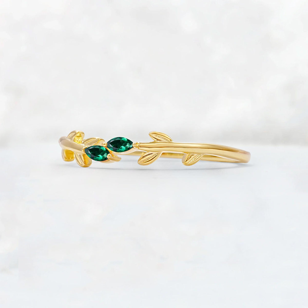 Nature-Inspired Marquise Cut Emerald Leaf Stacking Band - Additional view