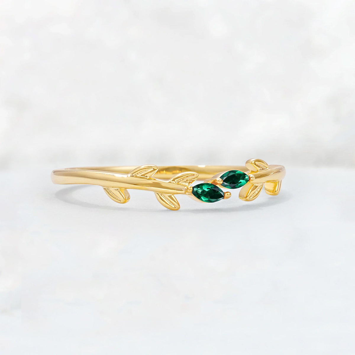 Nature-Inspired Marquise Cut Emerald Leaf Stacking Band - Additional view