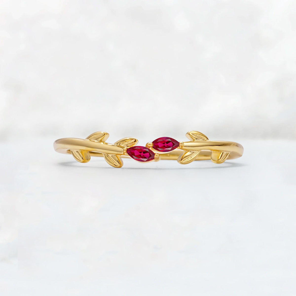 Nature-Inspired Marquise Cut Ruby Leaf Stacking Band - Additional view