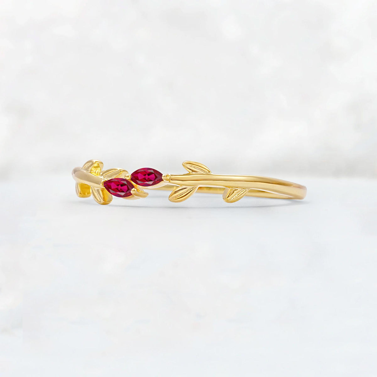 Nature-Inspired Marquise Cut Ruby Leaf Stacking Band - Additional view