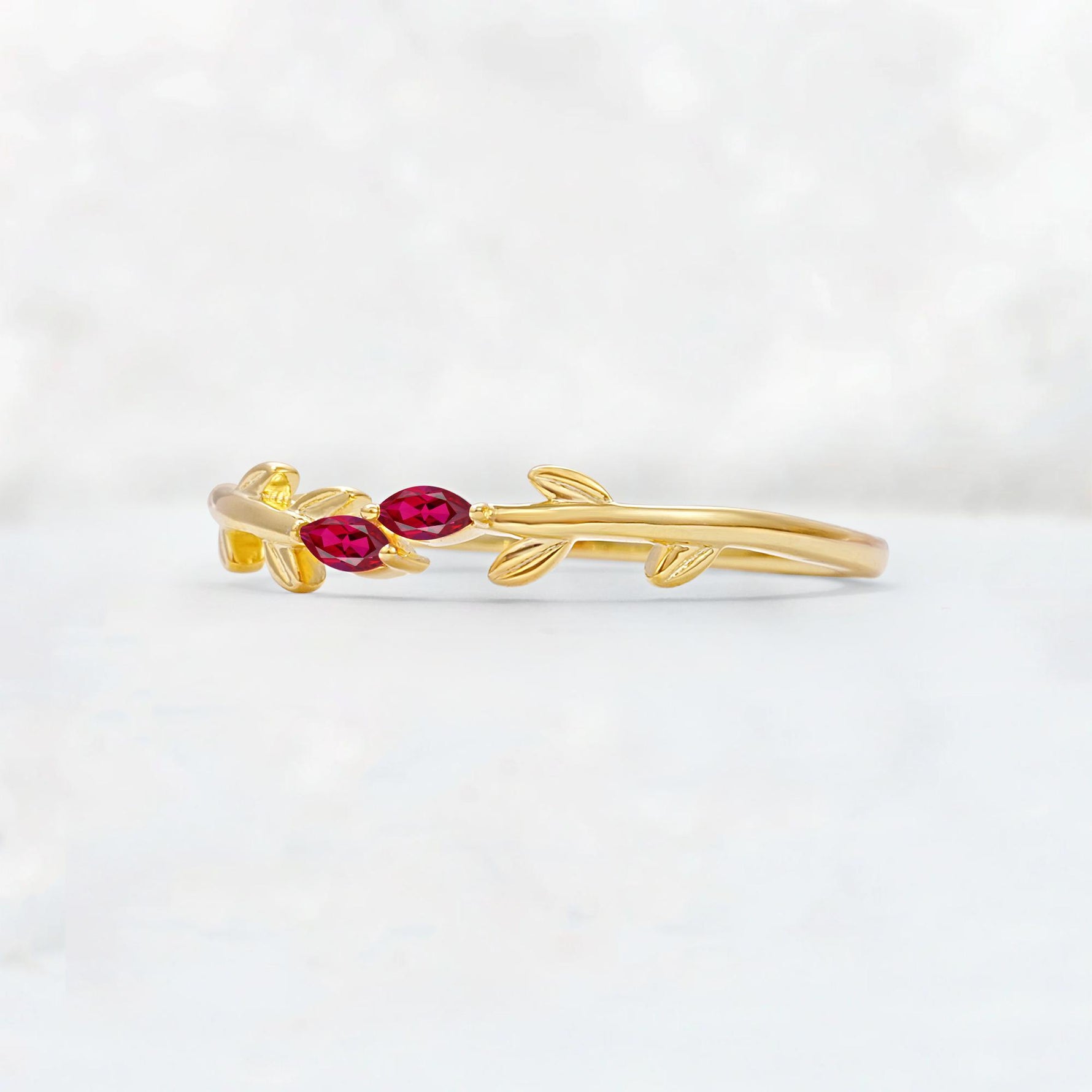 Nature-Inspired Marquise Cut Ruby Leaf Stacking Band - Additional view
