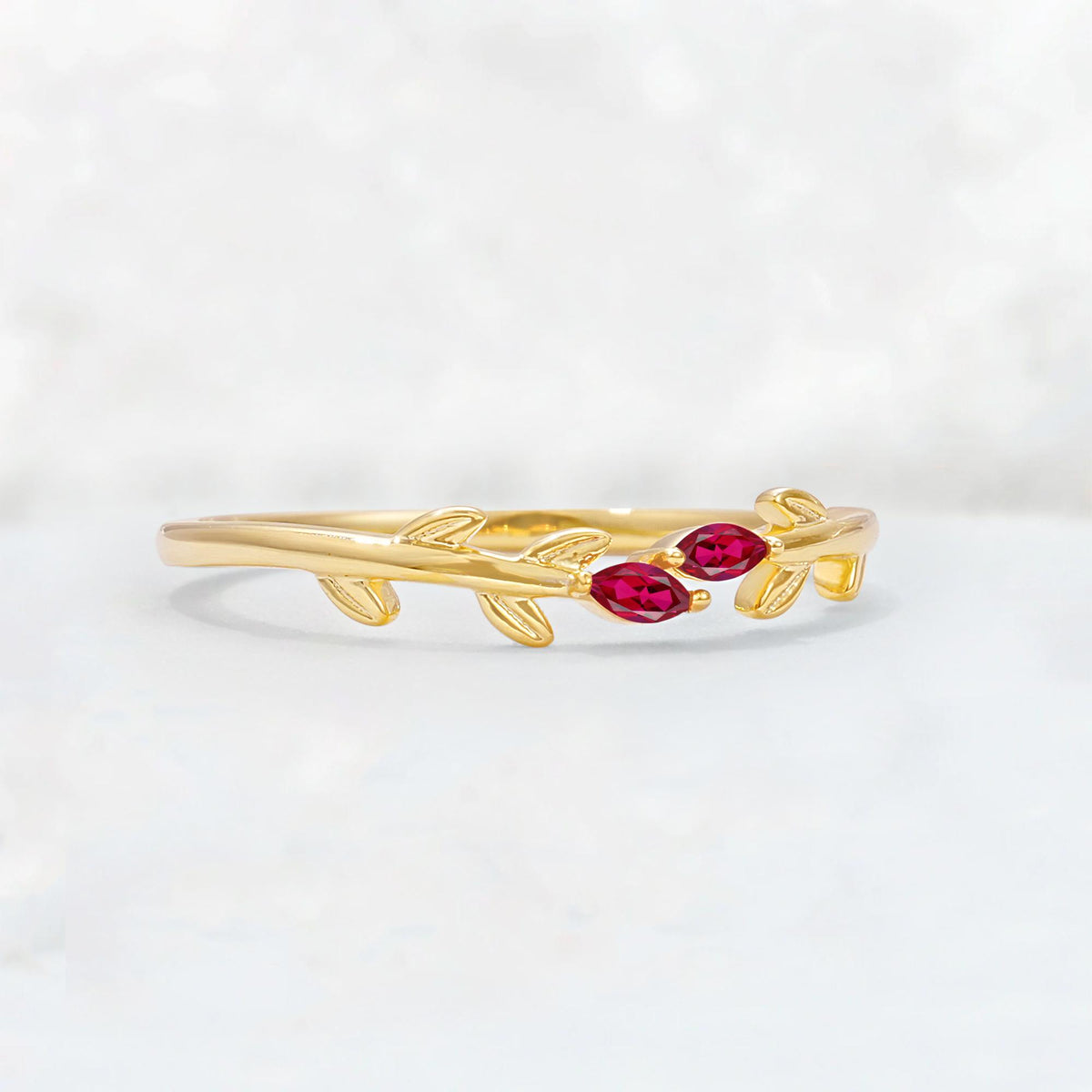 Nature-Inspired Marquise Cut Ruby Leaf Stacking Band - Additional view
