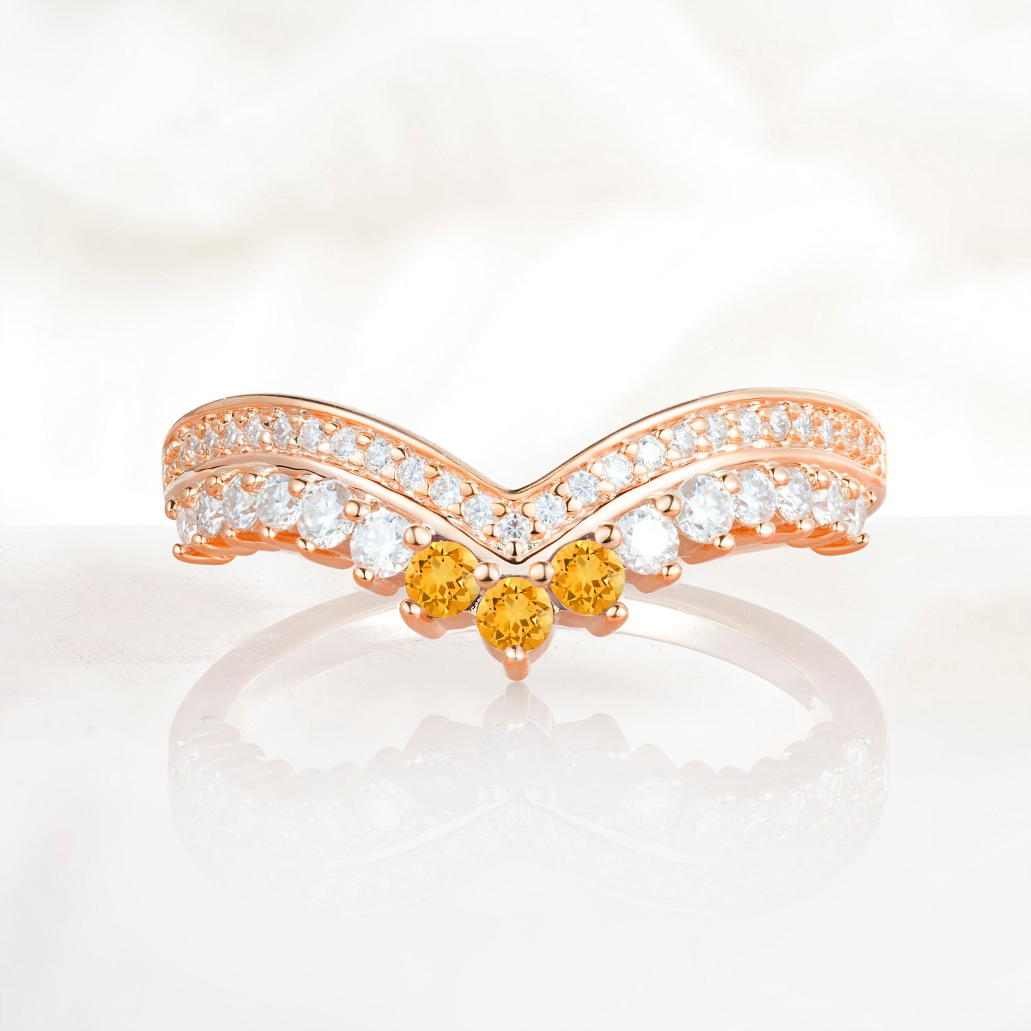 Vintage Round Cut Curved Chevron Citrine Ring Set for Women
