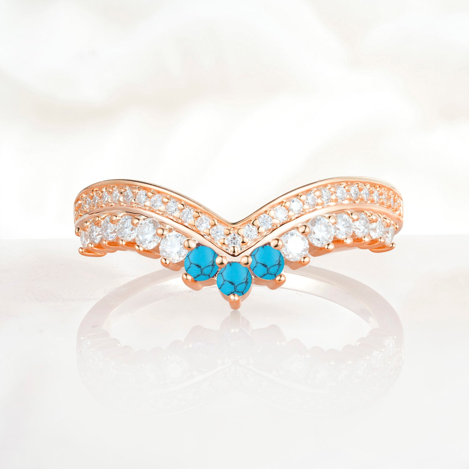 Vintage Round Cut Curved Chevron Turquoise Ring Set for Women