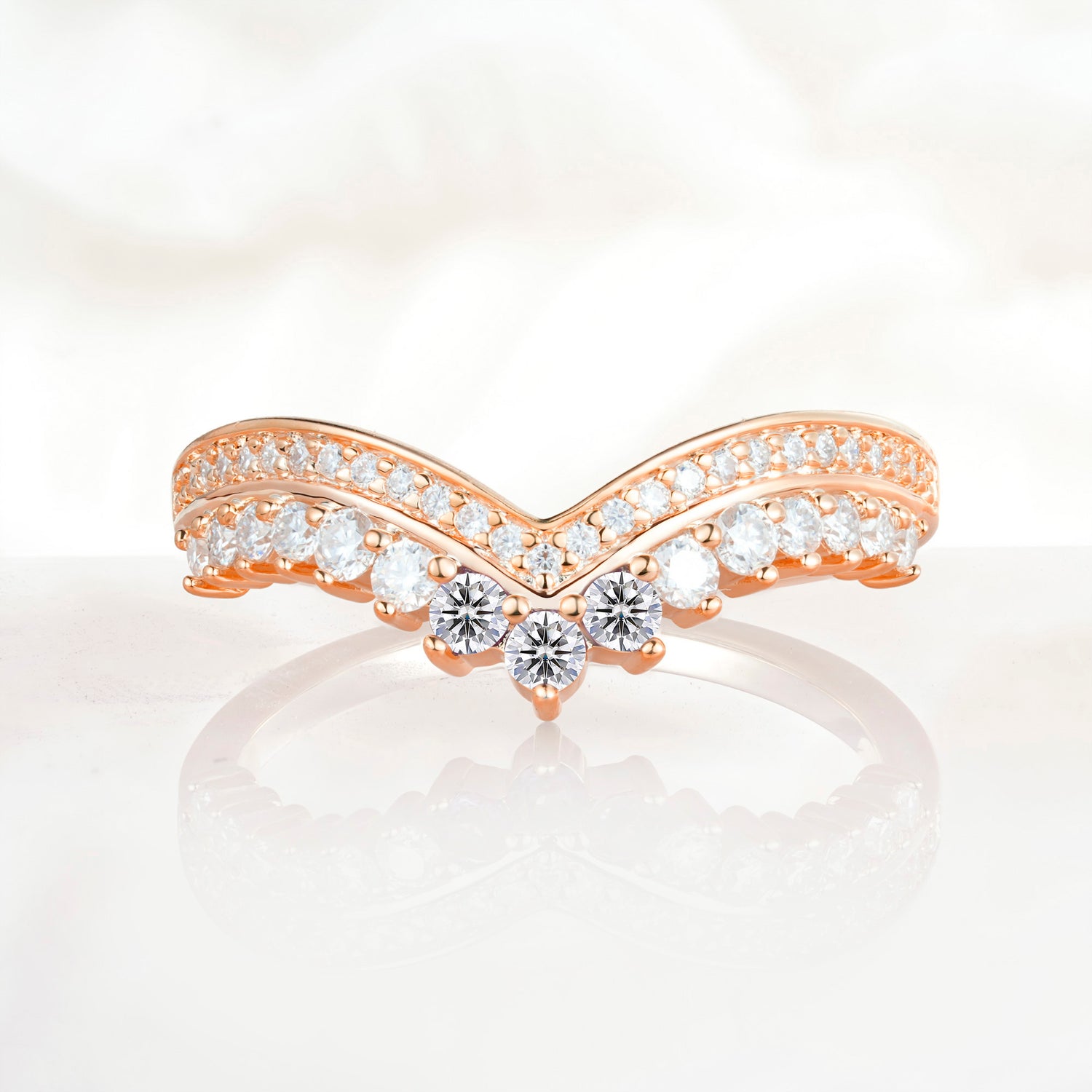 Vintage Round Cut Curved Chevron  Lab Diamond Ring Set for Women