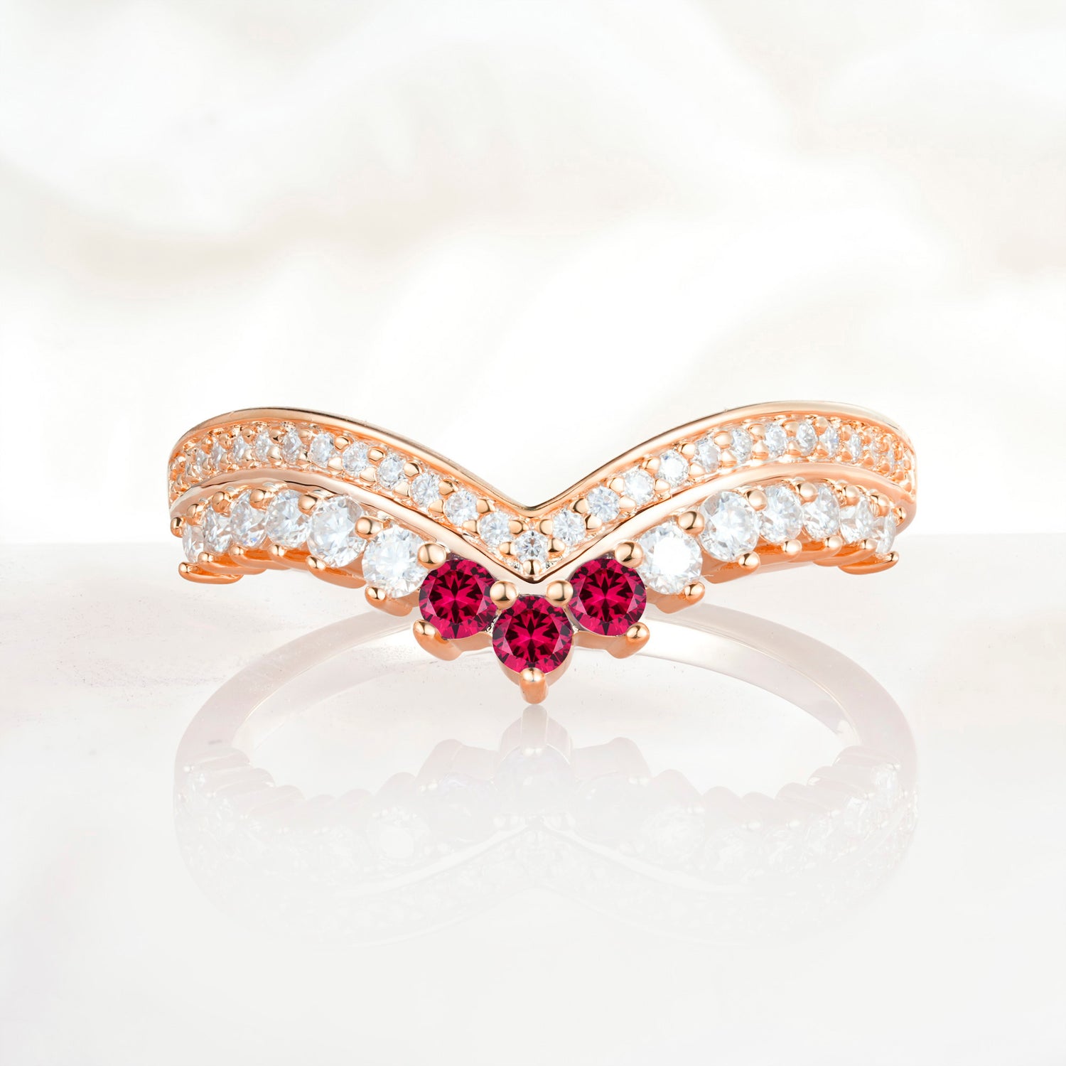 Vintage Round Cut Curved Chevron Ruby Ring Set for Women
