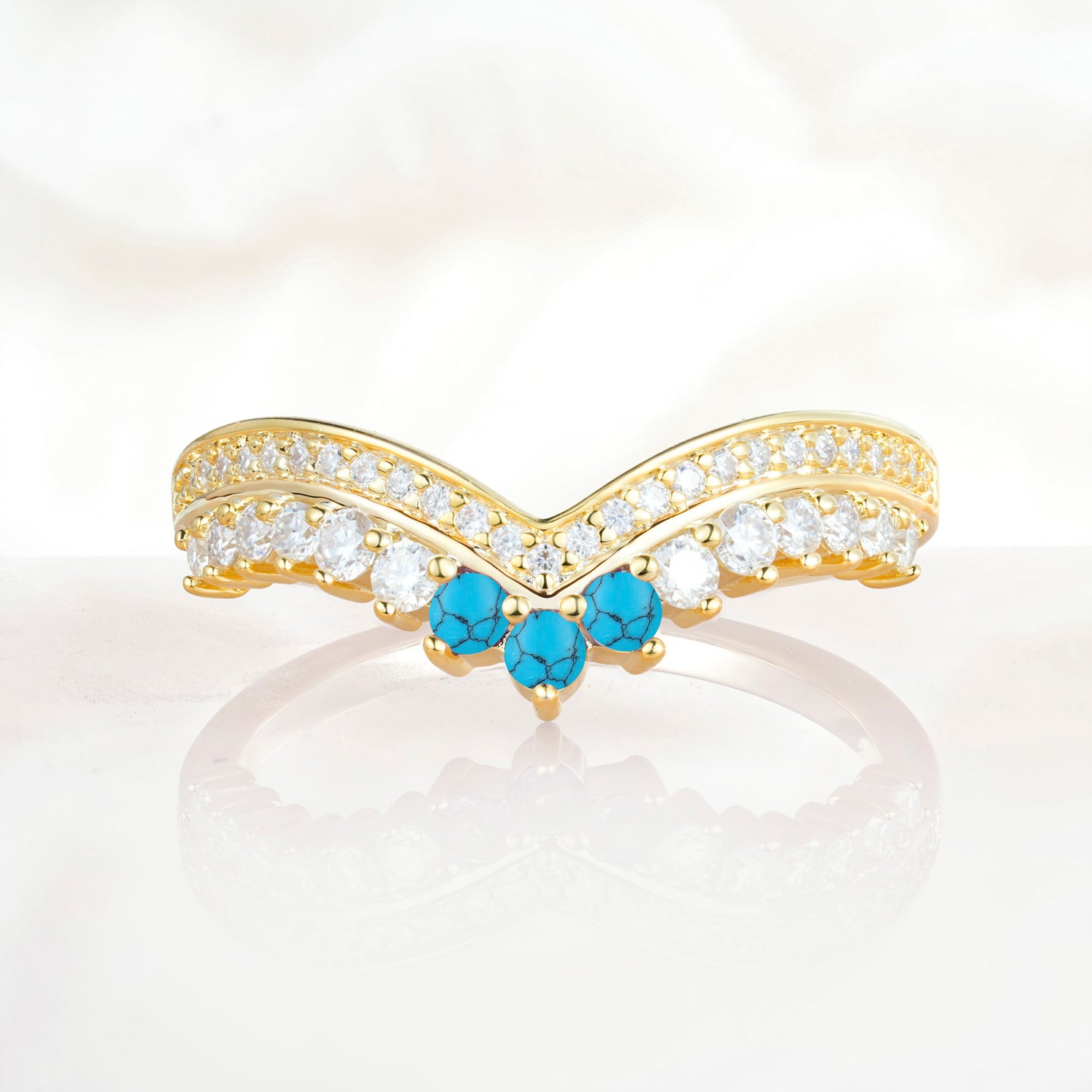 Vintage Round Cut Curved Chevron Turquoise Ring Set for Women