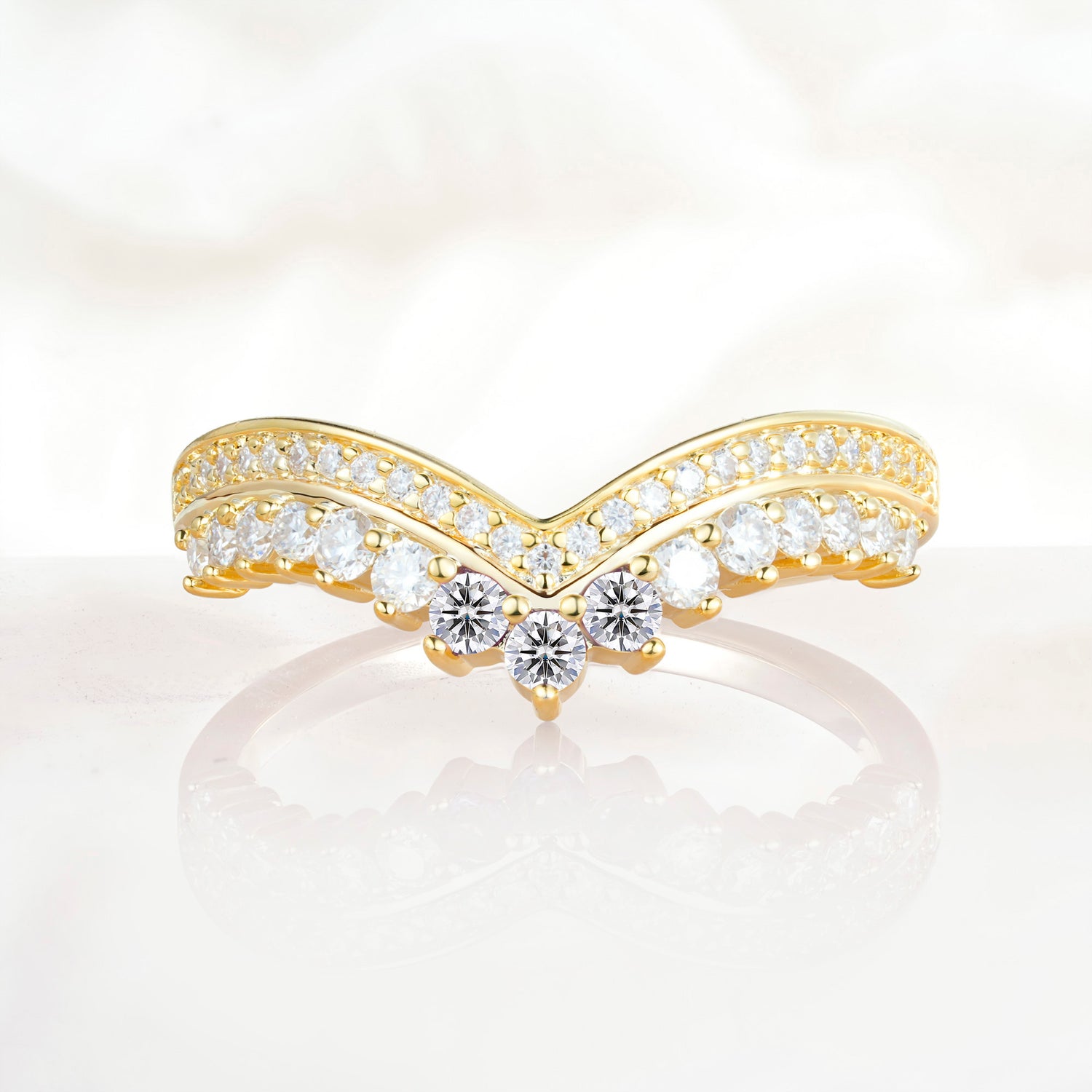 Vintage Round Cut Curved Chevron  Lab Diamond Ring Set for Women