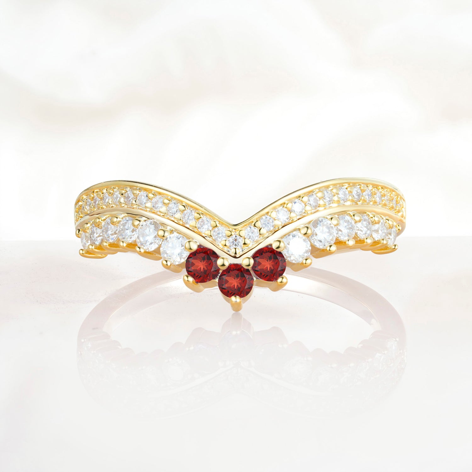 Vintage Round Cut Curved Chevron Garnet Ring Set for Women
