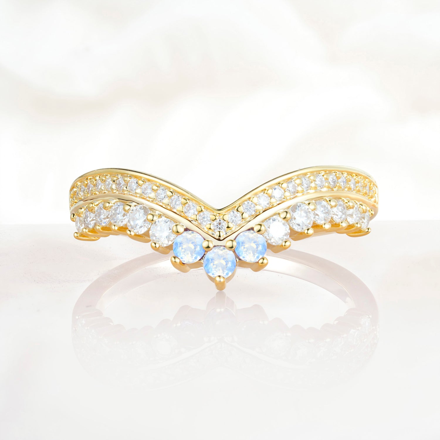 Vintage Round Cut Curved Chevron Moonstone Ring Set for Women