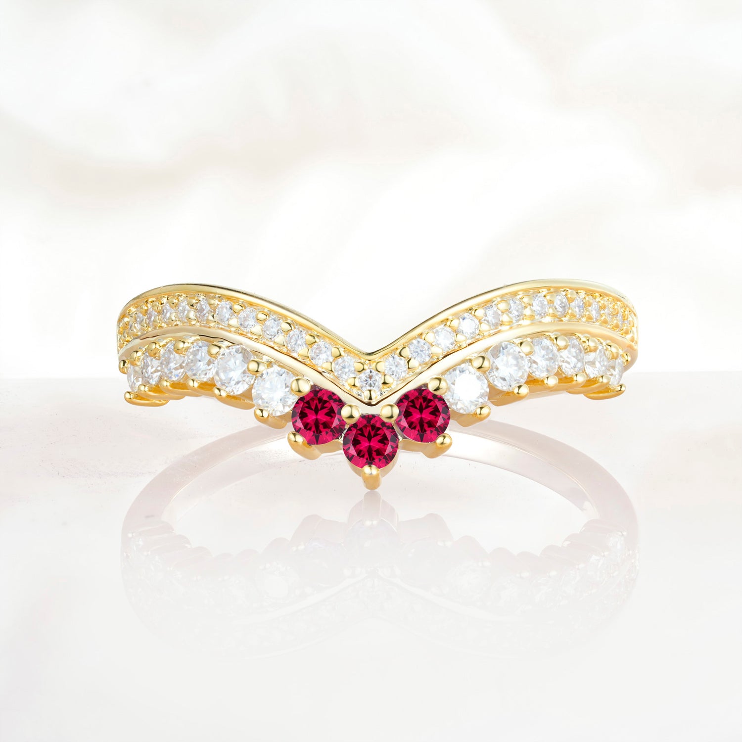 Vintage Round Cut Curved Chevron Ruby Ring Set for Women