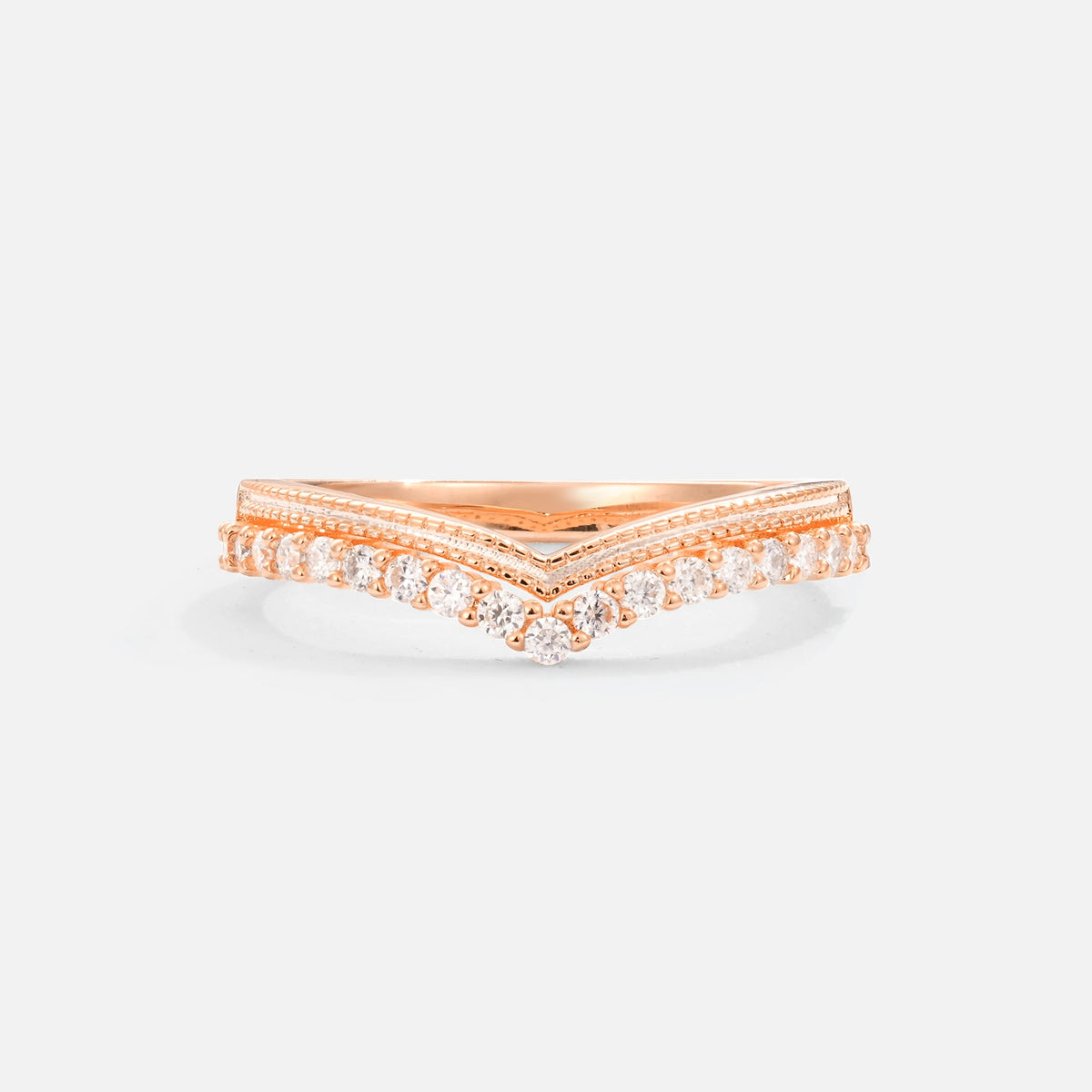Chevron Moissanite V Shaped Wedding Band with Milgrain Detail - Additional view