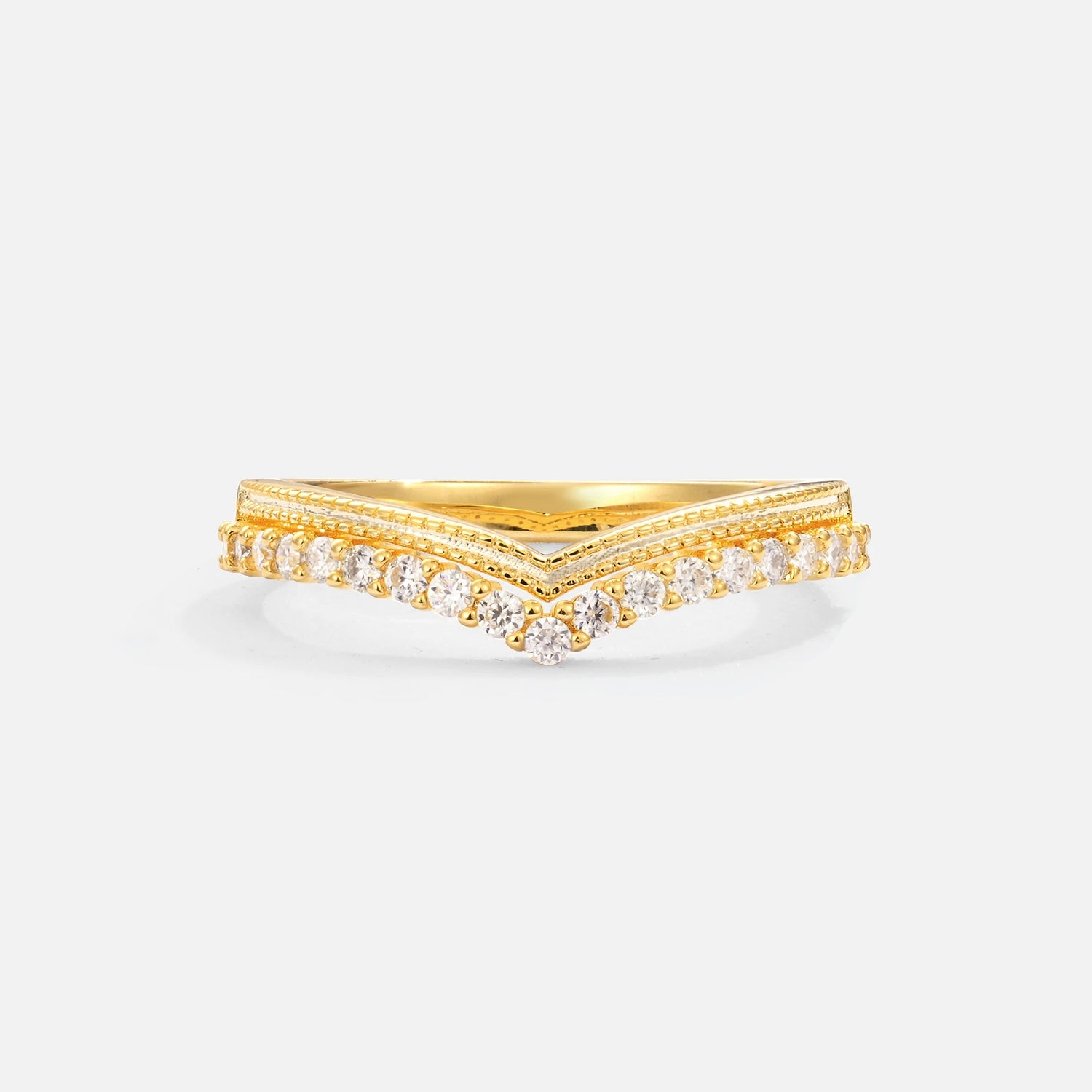 Chevron Moissanite V Shaped Wedding Band with Milgrain Detail - Additional view