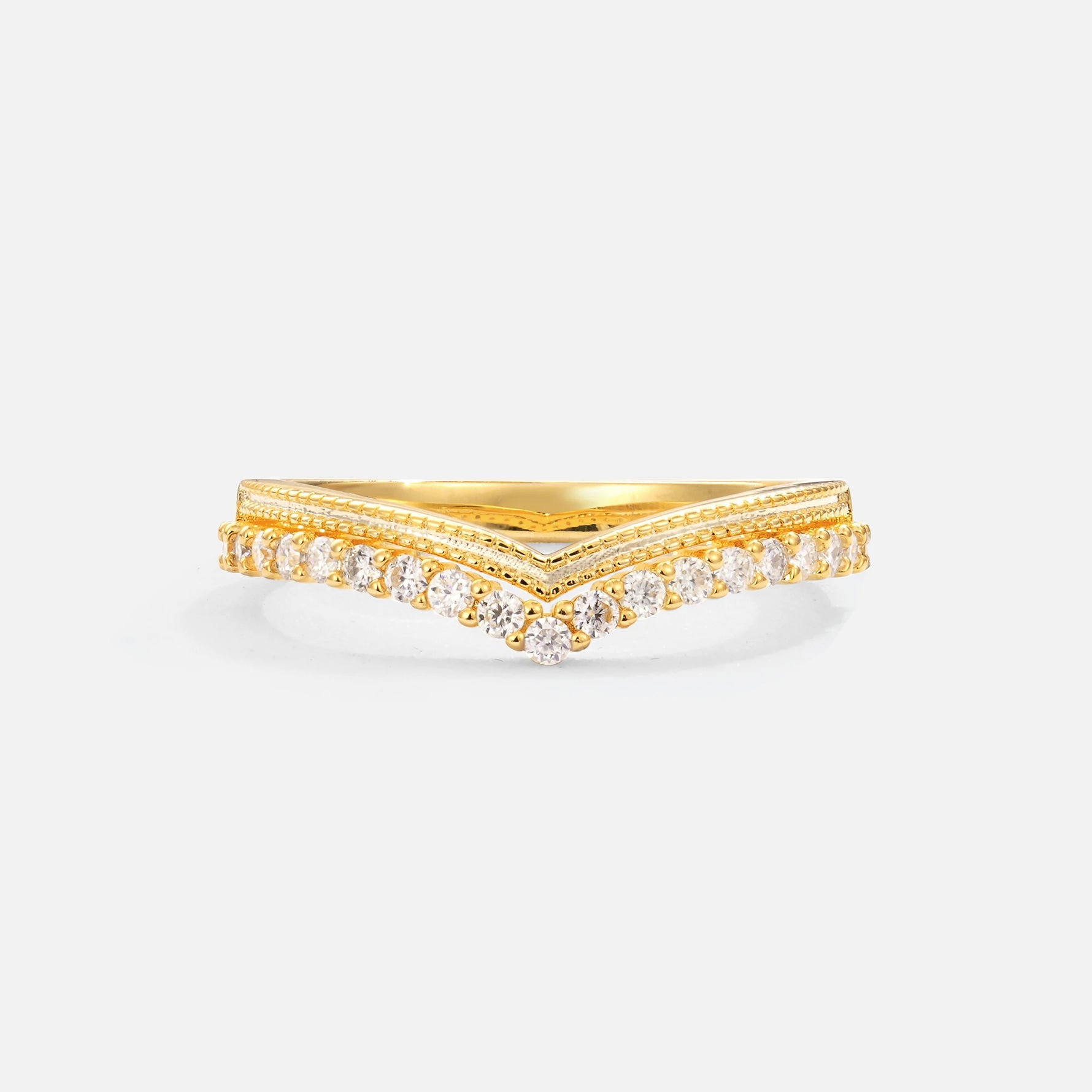 Chevron Moissanite V Shaped Wedding Band with Milgrain Detail - Additional view