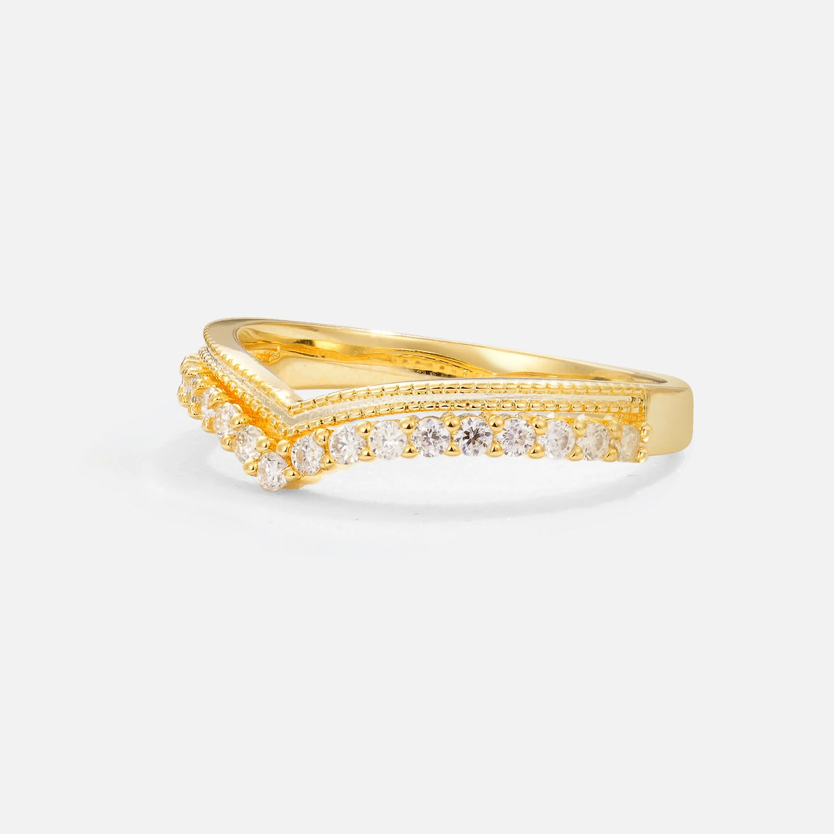 Chevron Moissanite V Shaped Wedding Band with Milgrain Detail - Additional view
