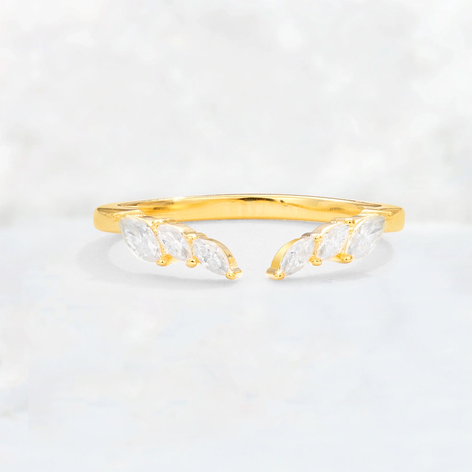 Nature-Inspired Marquise Moissanite Open Wedding Band